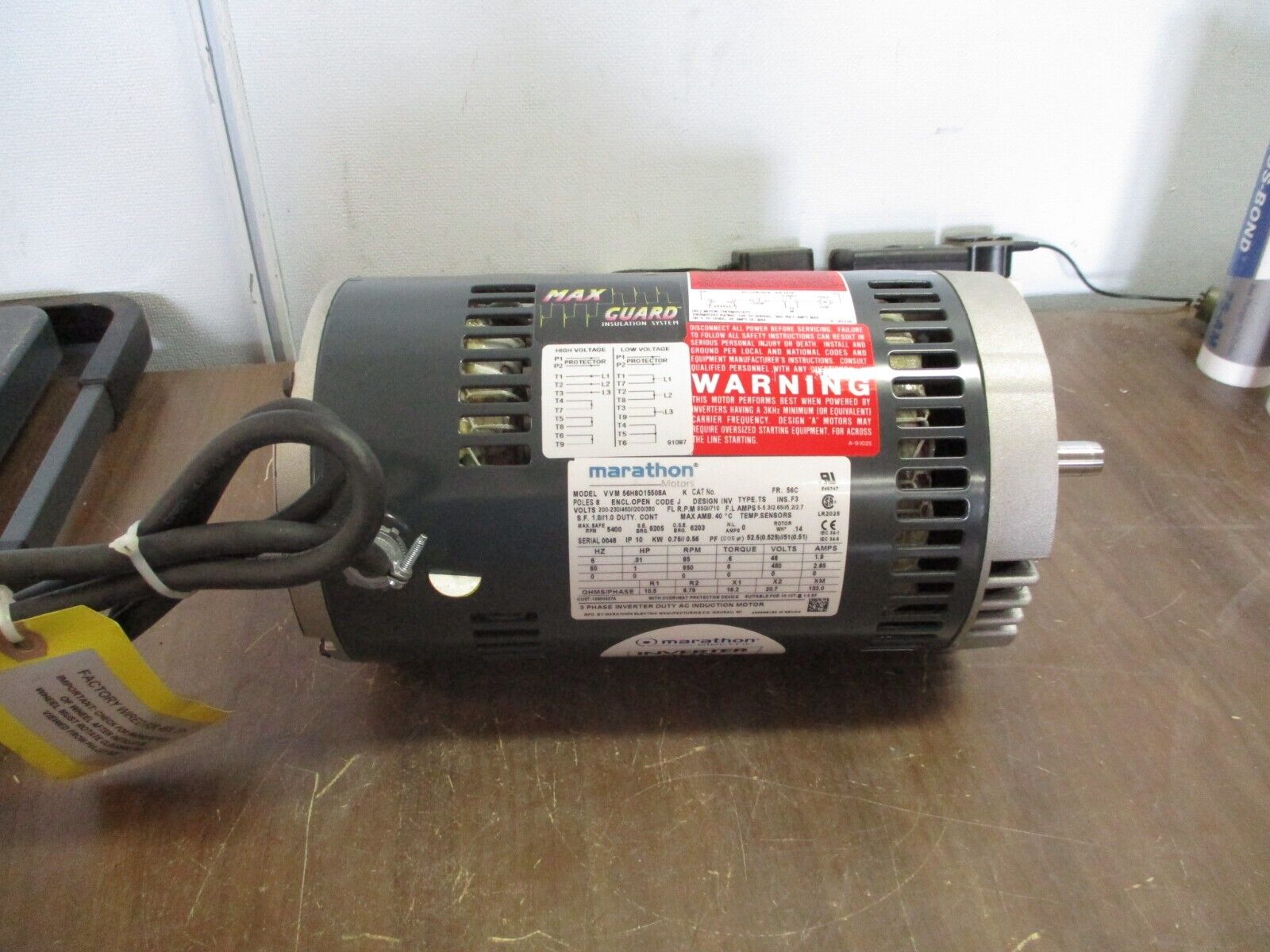 Marathon Motor V V M 56H8O15508A K 1HP 850 RPM 200-230/460 200/380V Used