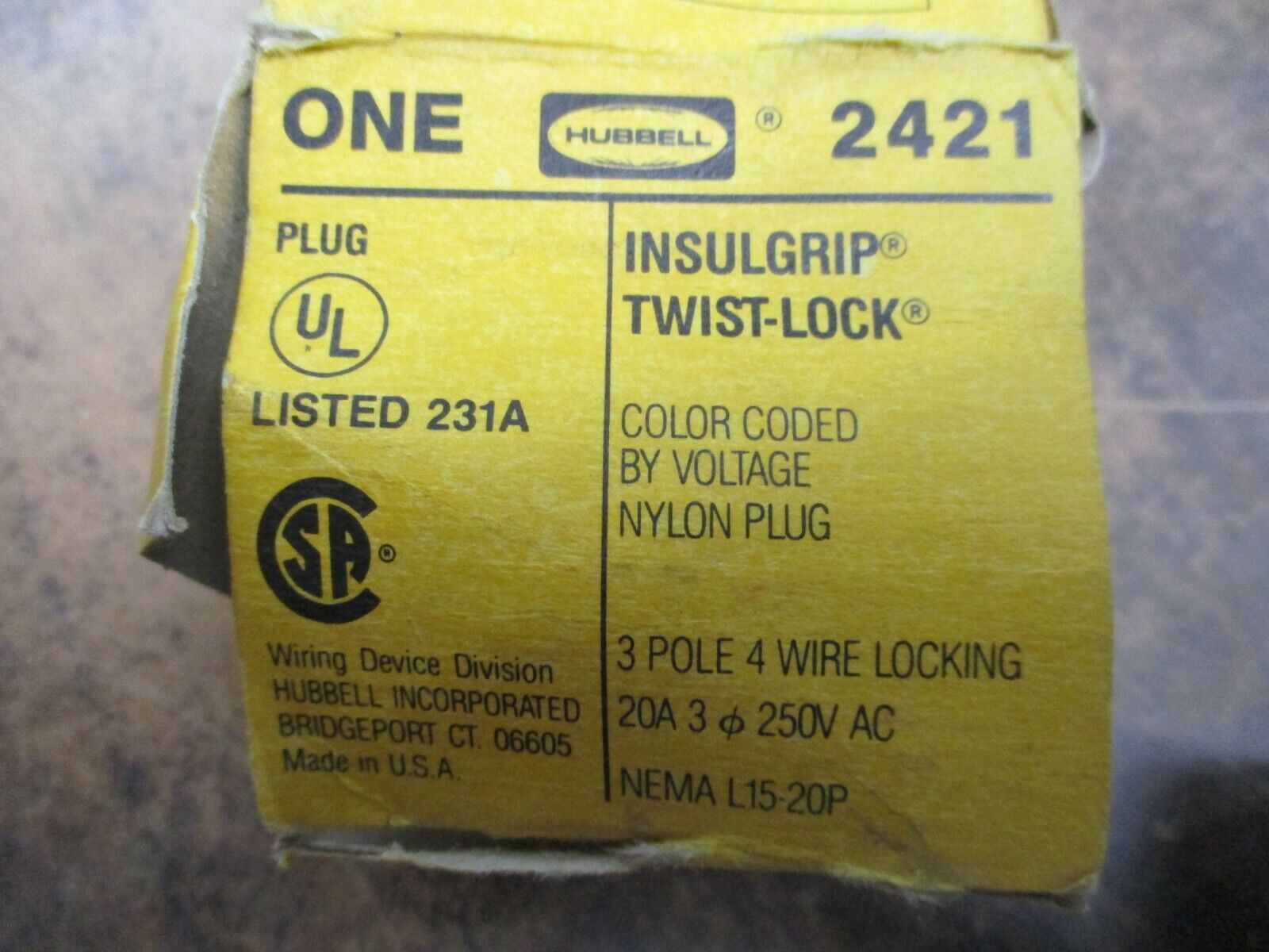 Hubbell Insulgrip Twist-Lock Plug 2421 20A 250V 3Ph New Surplus