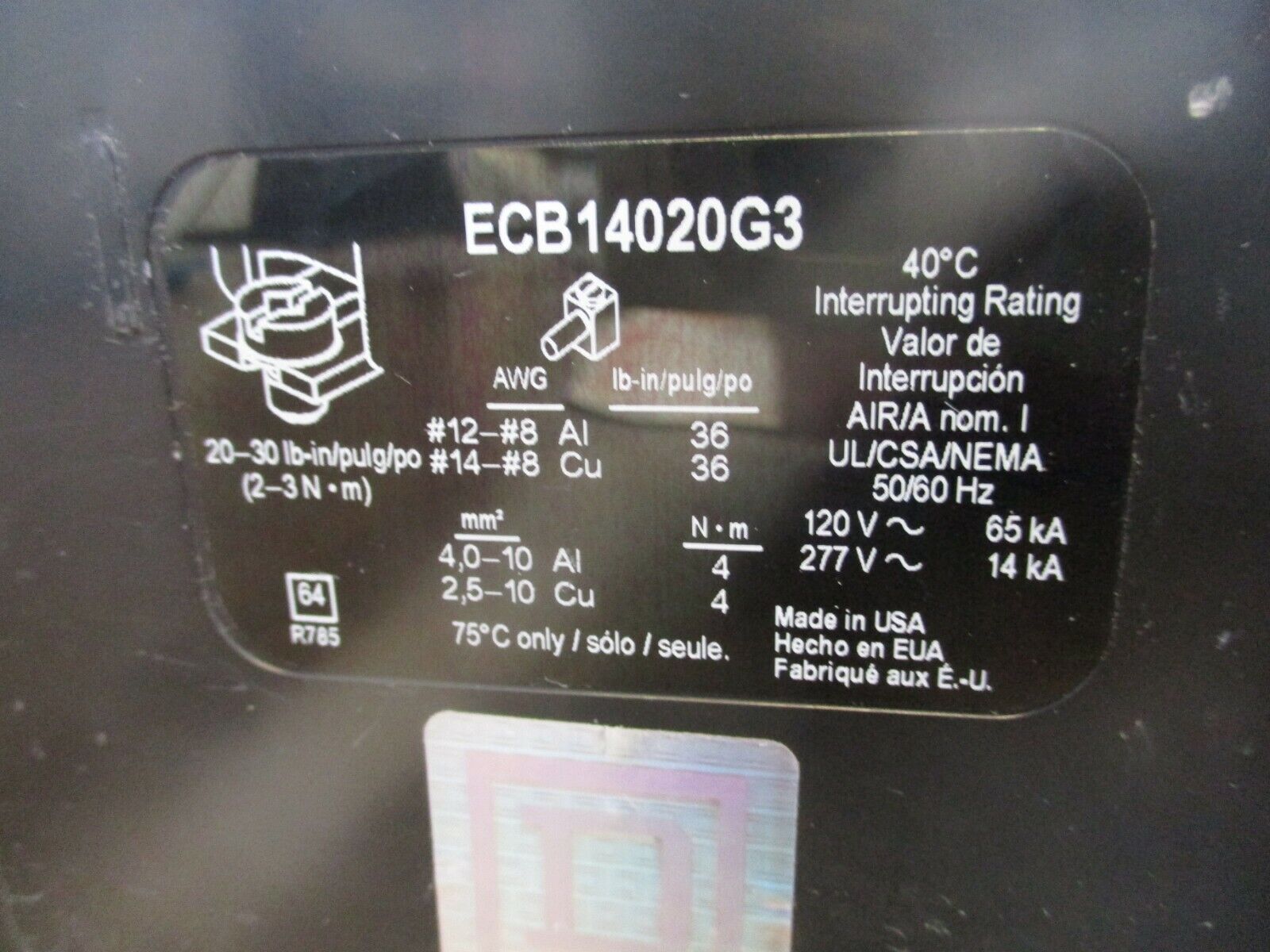 Square D Powerlink Circuit Breaker ECB14020G3 20A 277V 1P Used