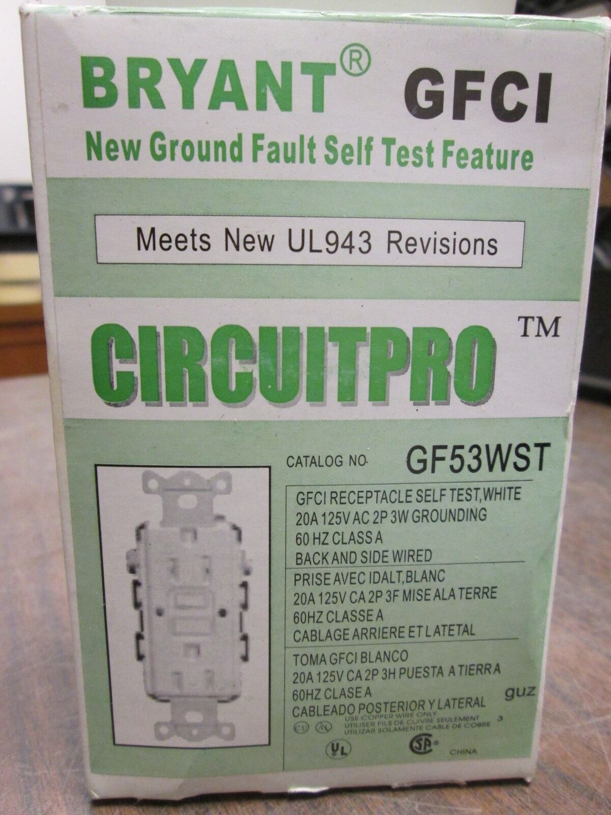 Bryant Circuitpro GFCI Duplex Receptacle GF53WST 20A 125V 2P 3W New Surplus