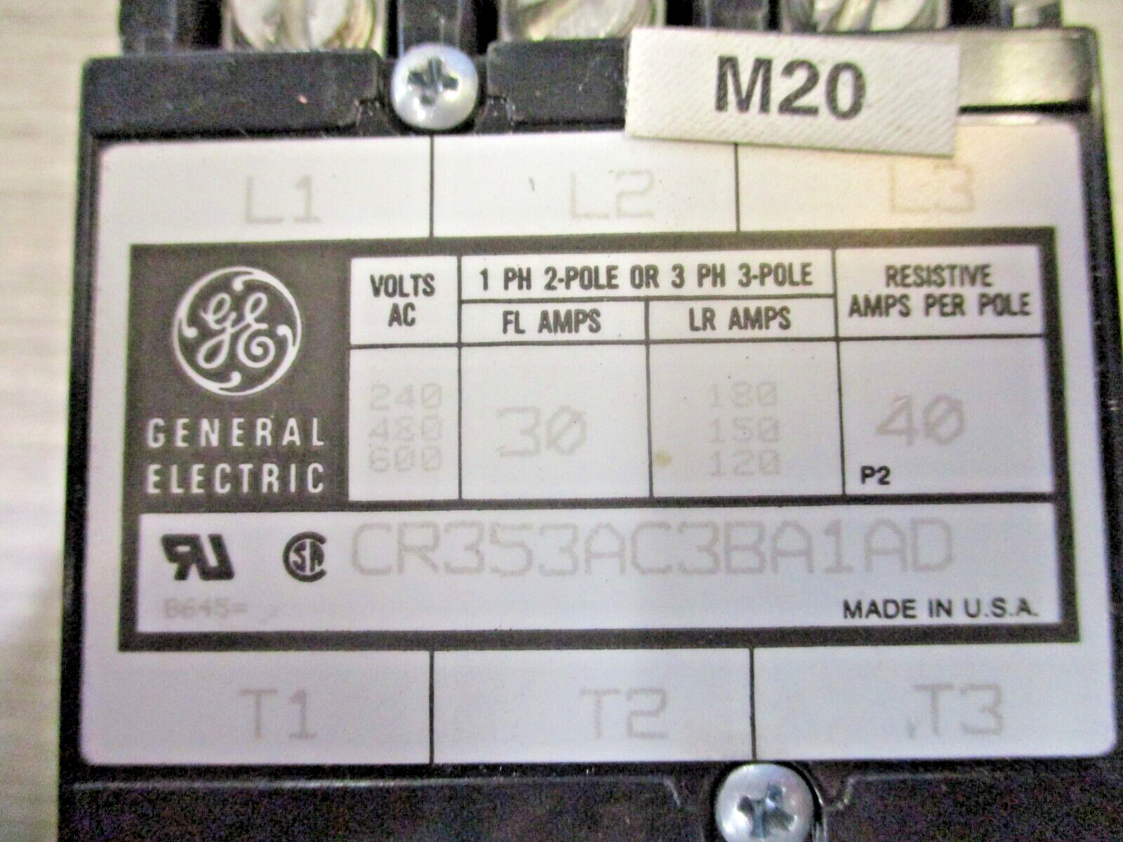 GE Contactor CR353AC3BA1AD 120 V Coil 30A 600V Used