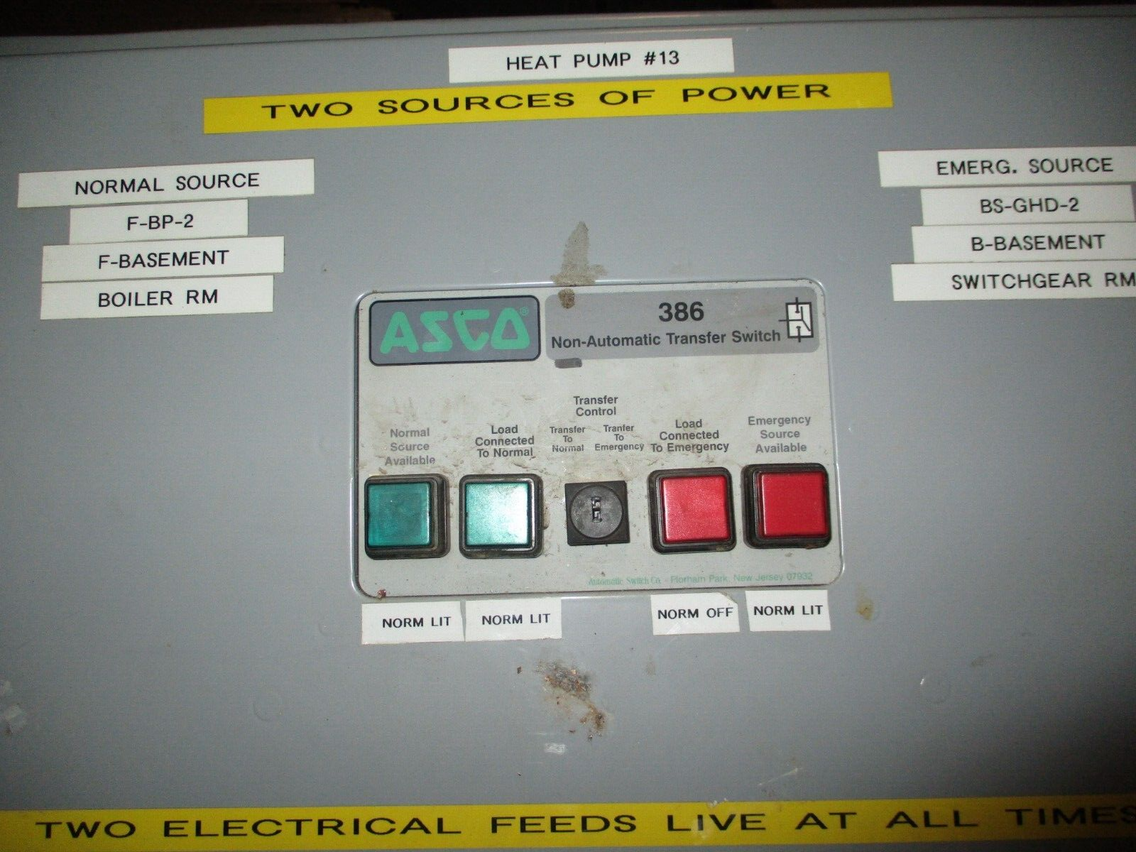 Asco Series 386 Non-Automatic Transfer Switch 38637091XC 70A 480Y/277V 60Hz 3Ph