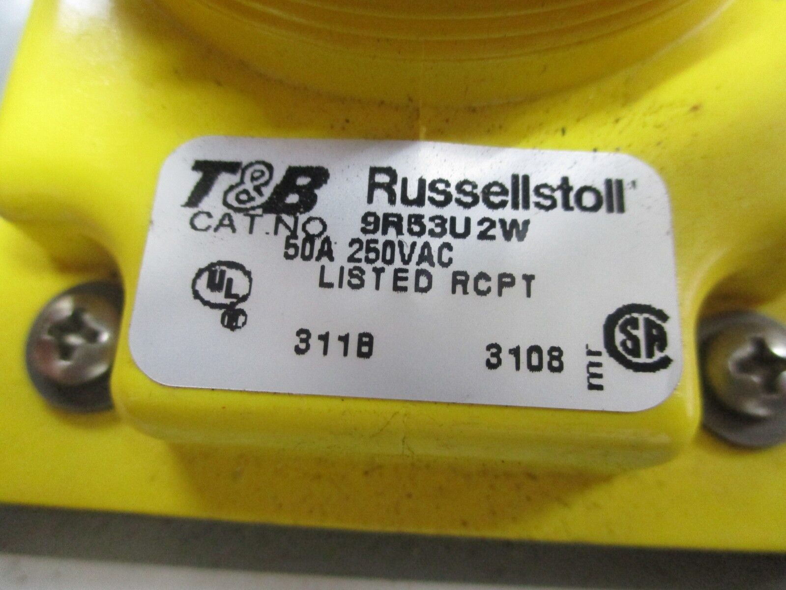 Russellstoll Receptacle w/ Outlet Box 9R53U2W 50A 250VAC Used