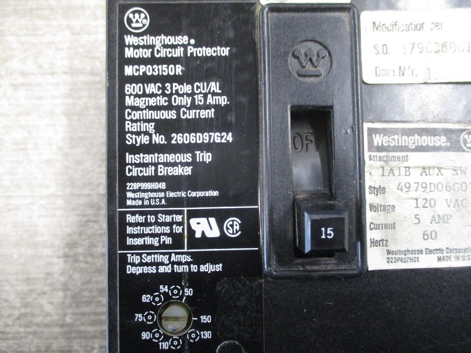 Westinghouse Motor Protector Circuit Breaker MCP03150R Trip: 50-150A 600V 3P