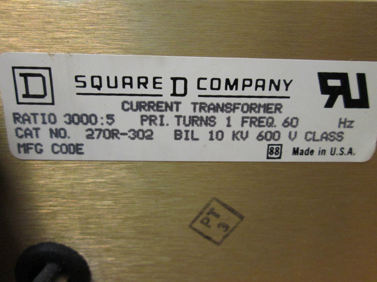 Square D Current Transformer 270R-302 Ratio 3000:5 Pri Turns: 1 600V New Surplus