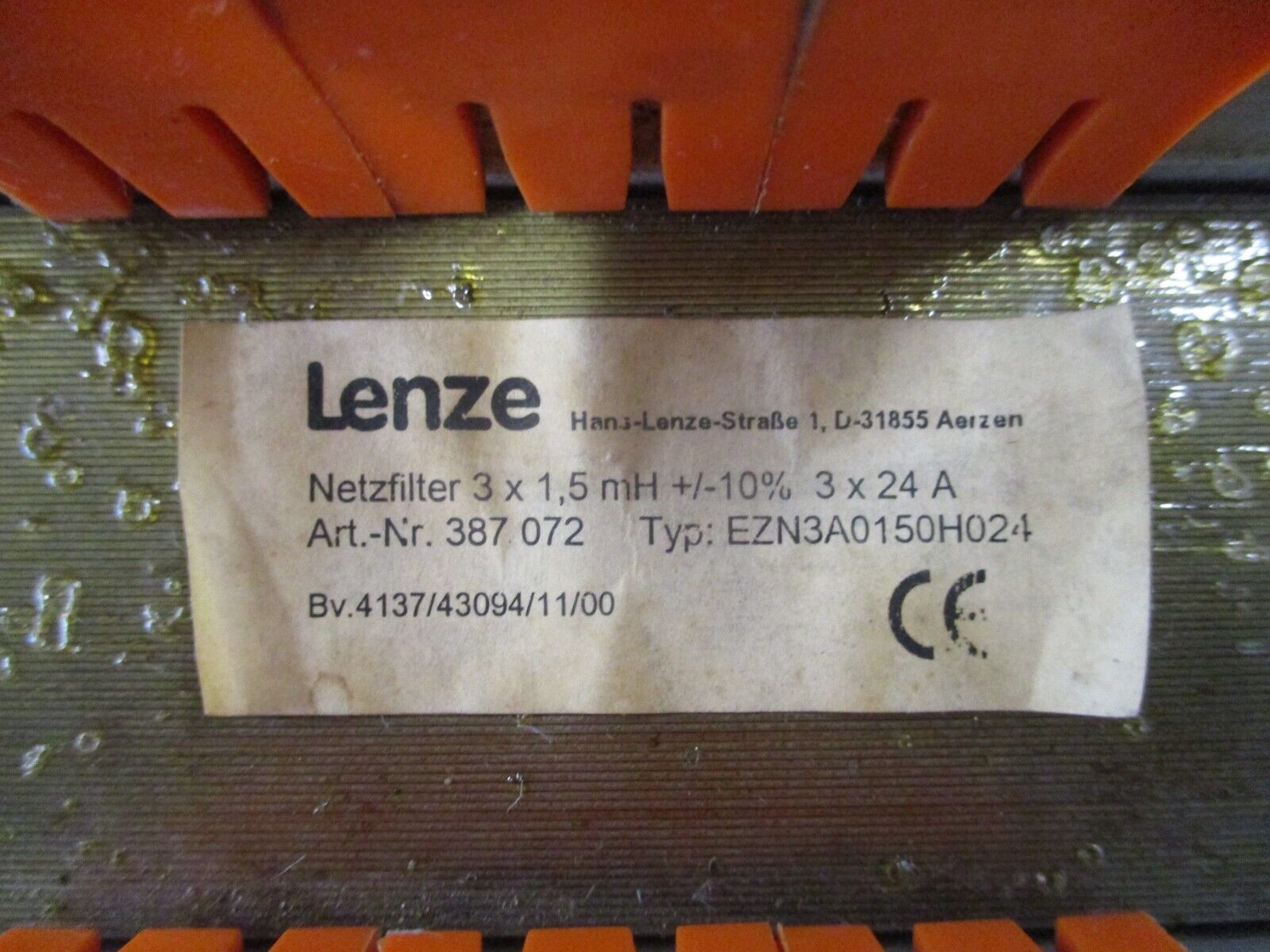 Lenze Line Reactor EZN3A0150H024 1.5mH 3Ph *Missing Screw* Used