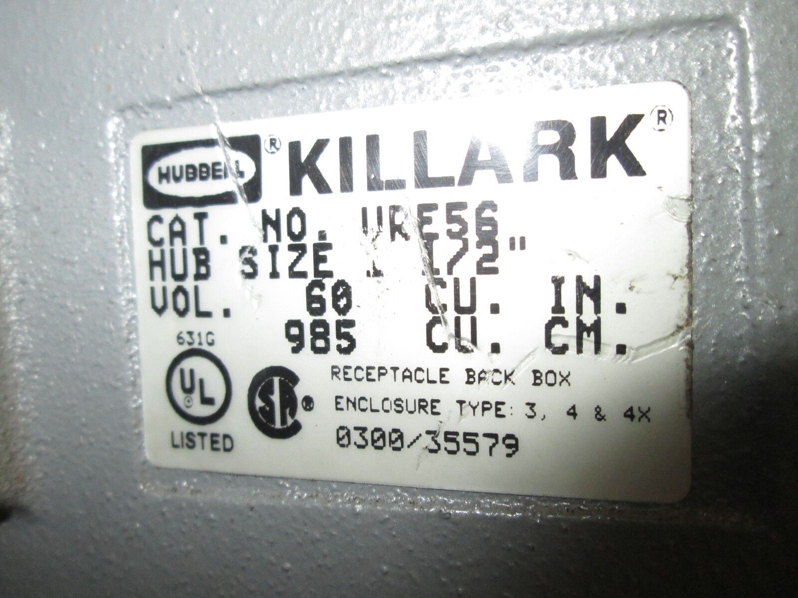 Killark  Receptacle w/ Base  VR641  60A  600V  4W  4P  **Missing Cap**