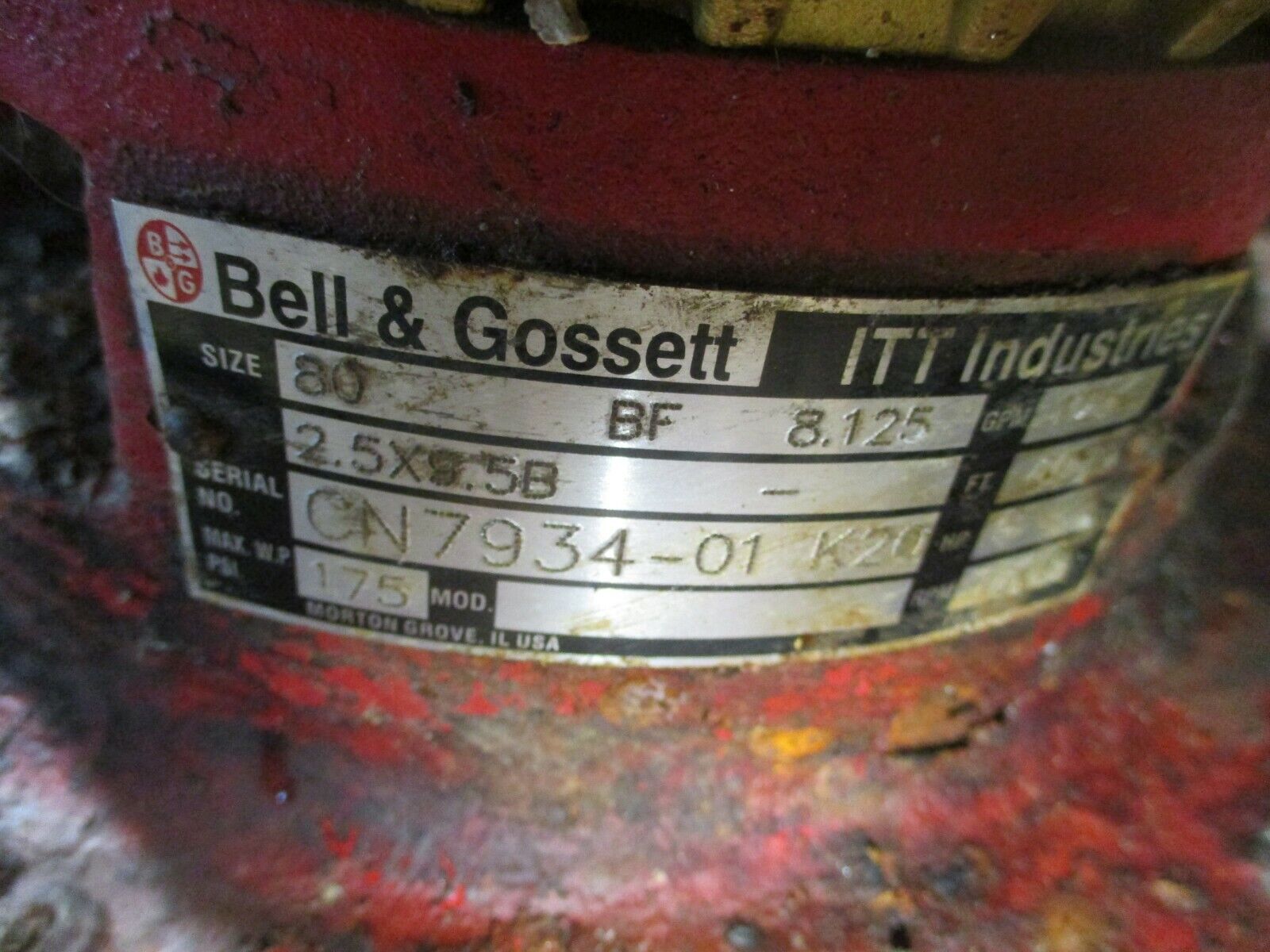 Bell & Gossett Pump 80BF8.125 2.5X9.5B 125GPM 60FT Head 1800RPM 5HP Used