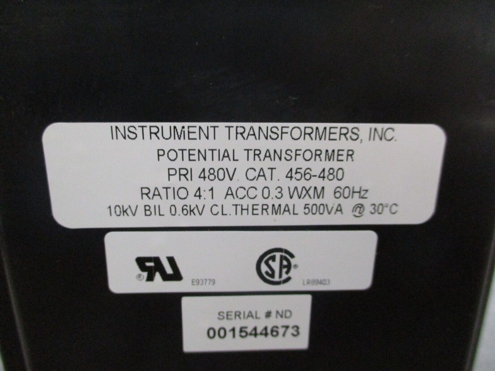 Instrument Transformers Potential Transformer 456-480 Pri: 480V Ratio 4:1 60Hz