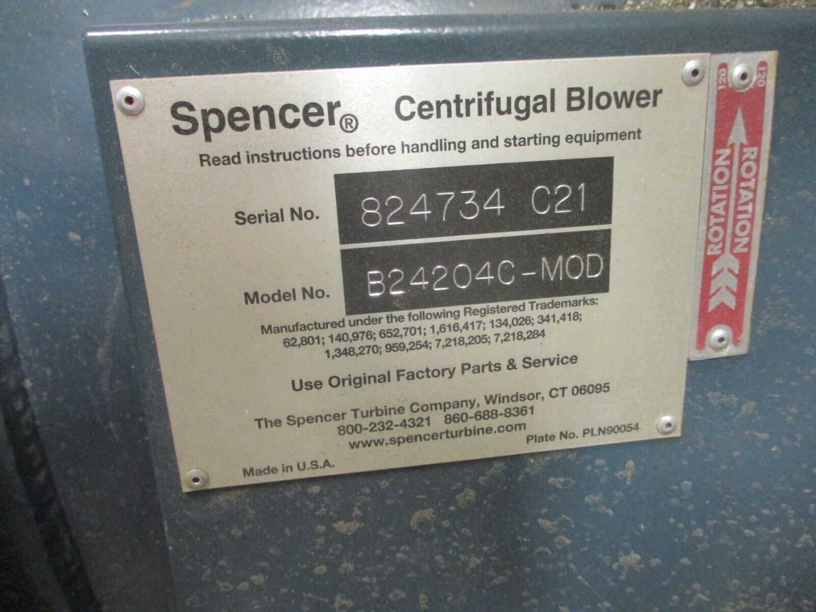 Spencer Centrifugal Blower B24204C-MOD 50HP 230/460V 3600RPM 3Ph New Surplus