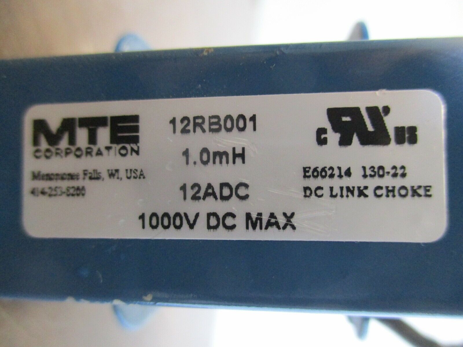 MTE DC Link Choke 12RB001 1.0mH 1000VDC 12A Used