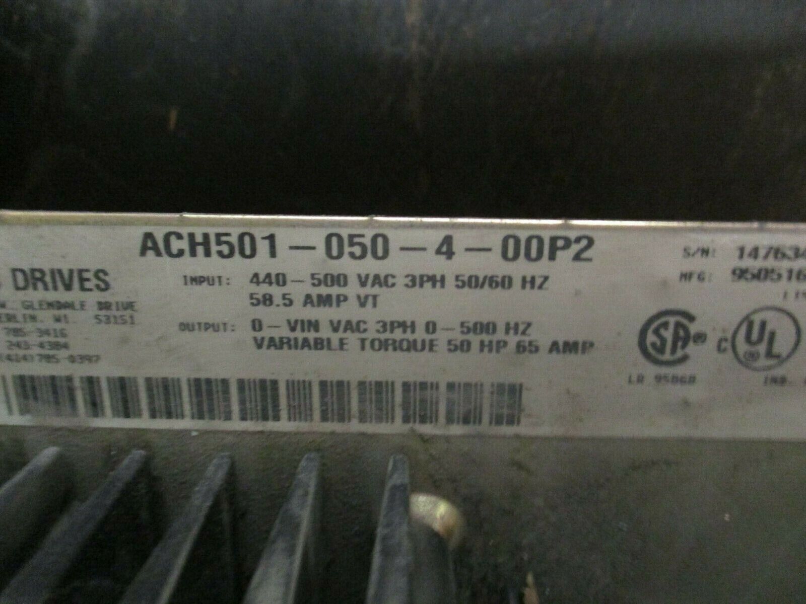 ABB ACH 500 AC Drive ACH501-050-4-00P2 50HP *Missing Knob* Used