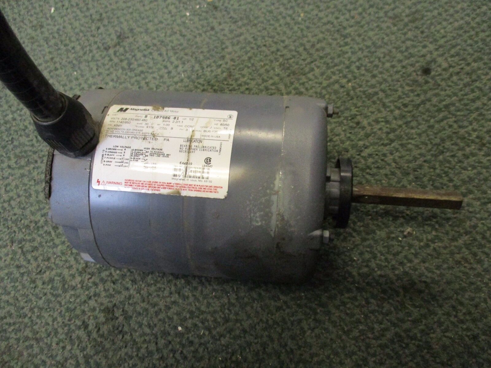 Magnetek Century AC Motor 8-187986-01 1/2HP 1140/950RPM K56Y Frame 3PH Used