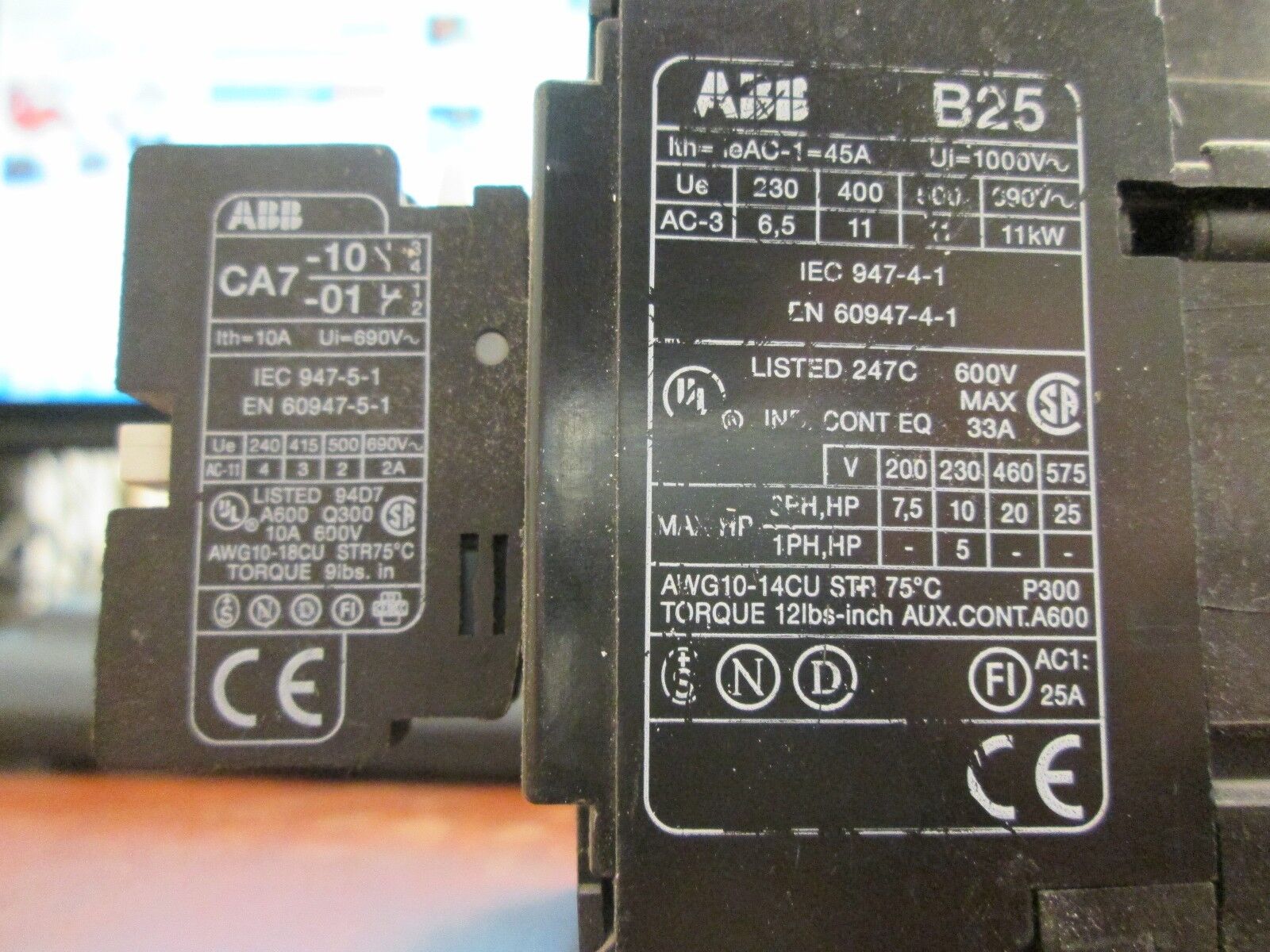 ABB Contactor, B25-30-01, 120V Coil, Used