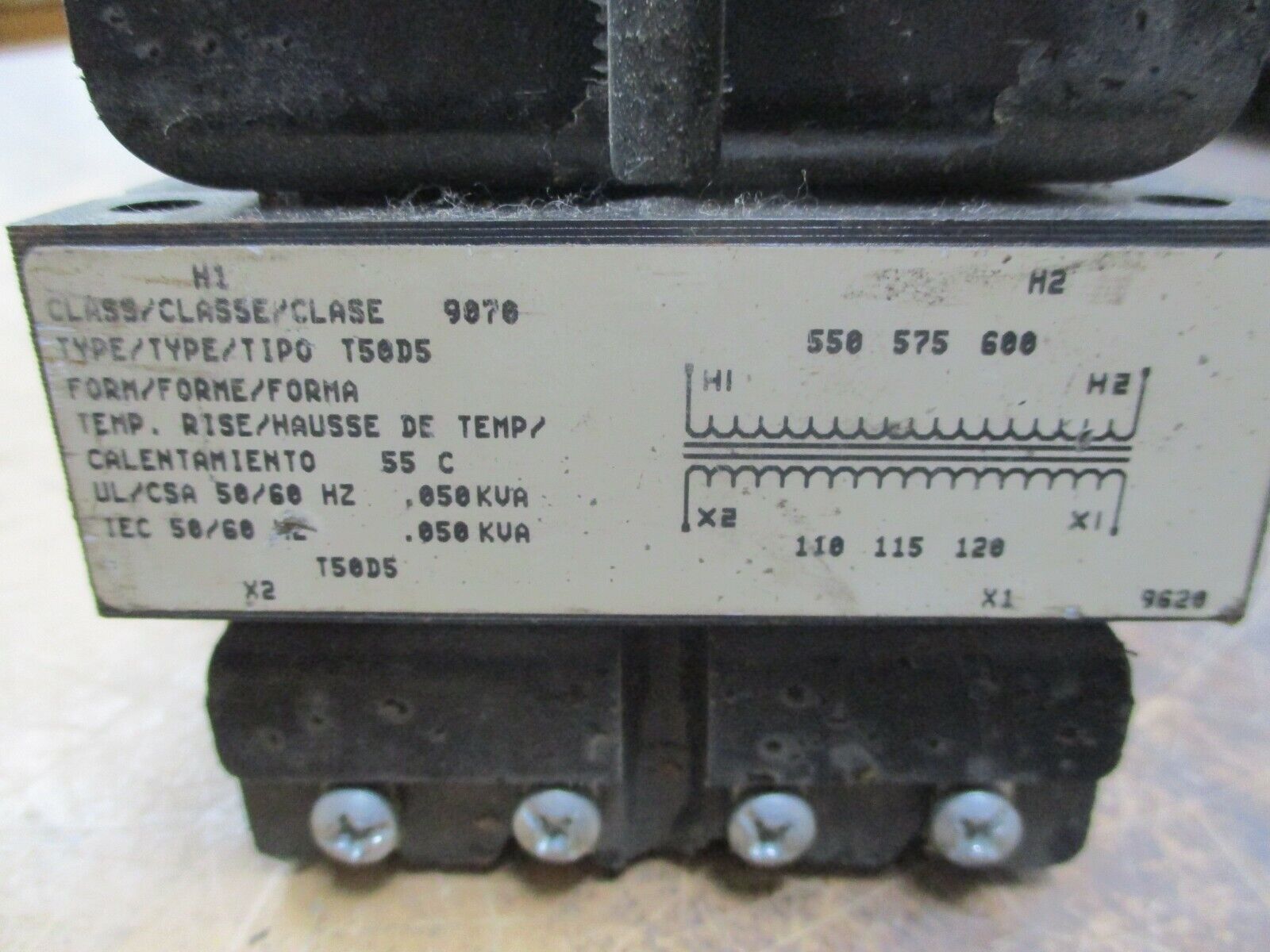 Square D Transformer 9070T50D5 0.05KVA Pri: 600V Sec: 120V 50/60Hz Used