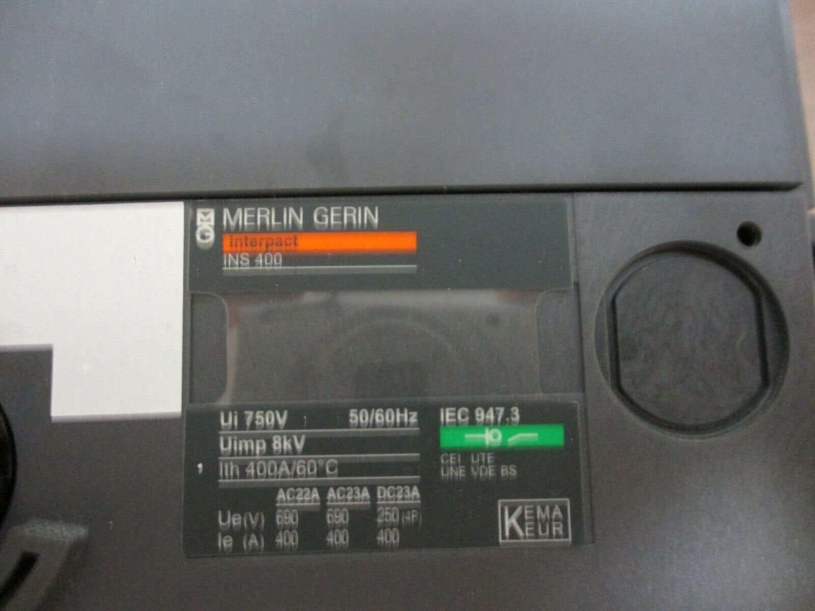 Merlin Gerin Interpact Disconnect Switch INS 400 400A 750V 50/60Hz *No Handle*