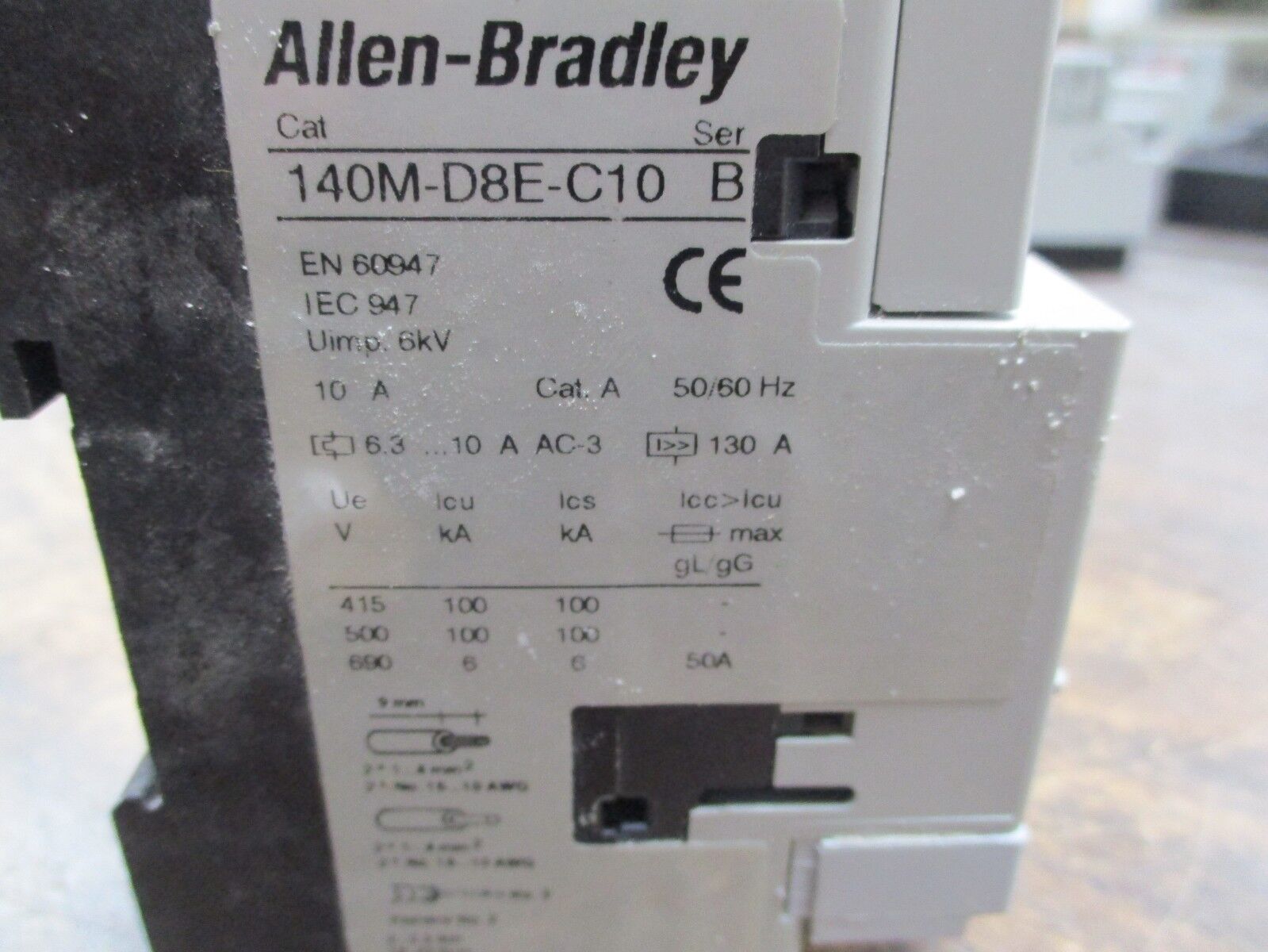 Allen-Bradley Motor Protector 140M-D8E-C10 Ser. B Trip: 6.3-10A w/ Aux Contact