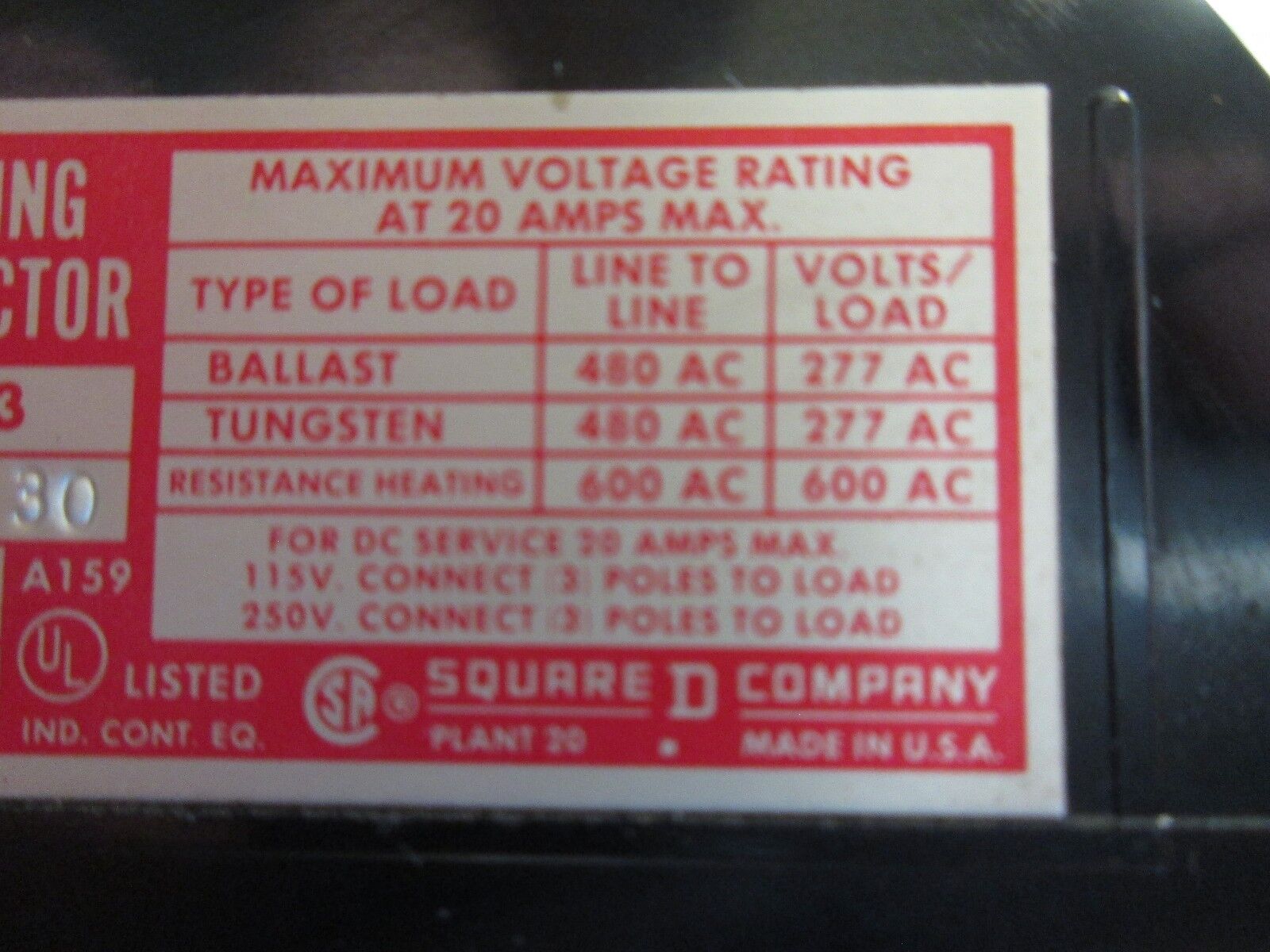 Square D Lighting Contactor 8903 LL030 20A 7P 24V Coil Used