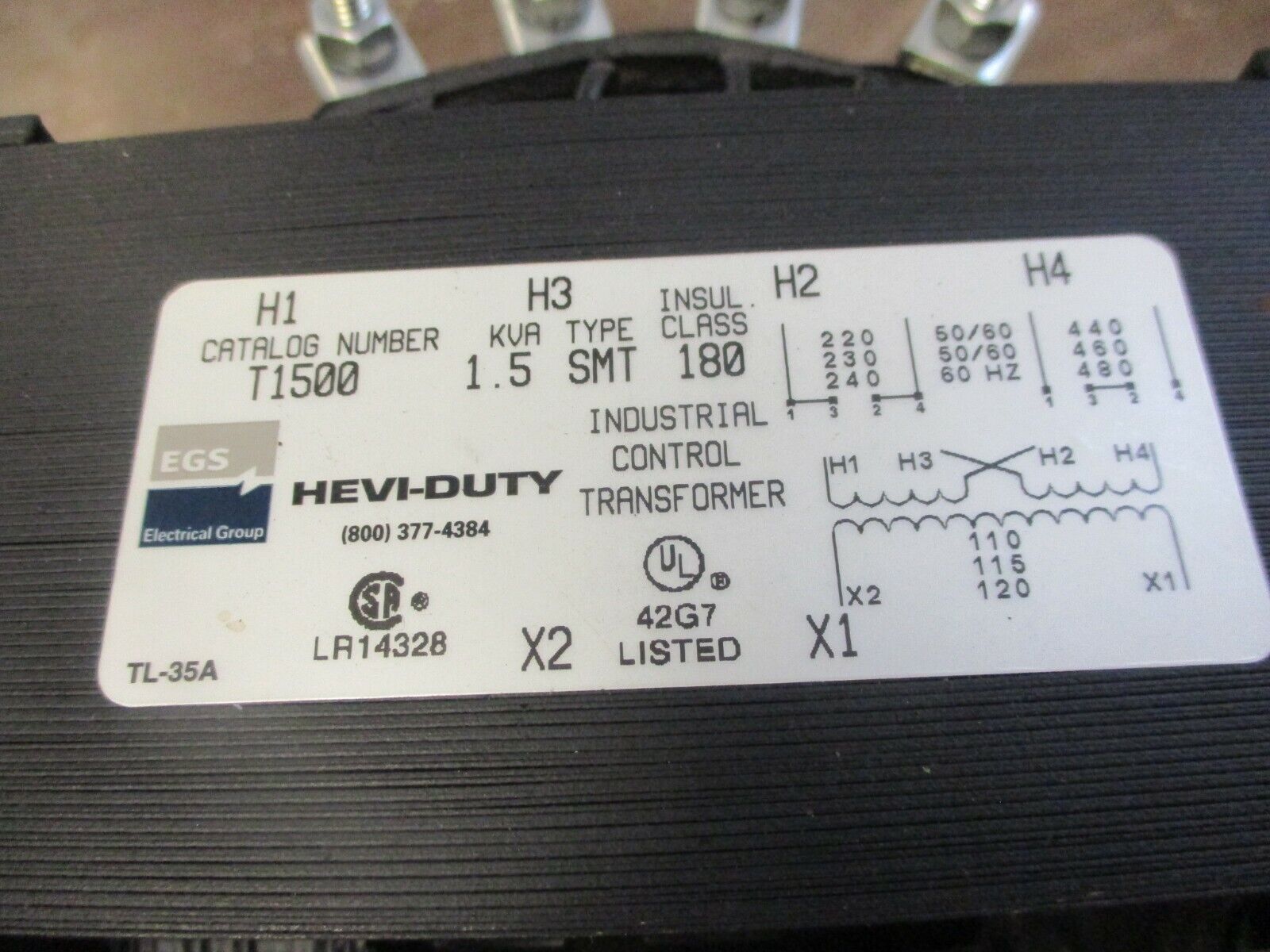 Hevi-Duty Type SMT Control Transformer T1500 1.5kVA Pri: 240/480V Sec: 120V Used