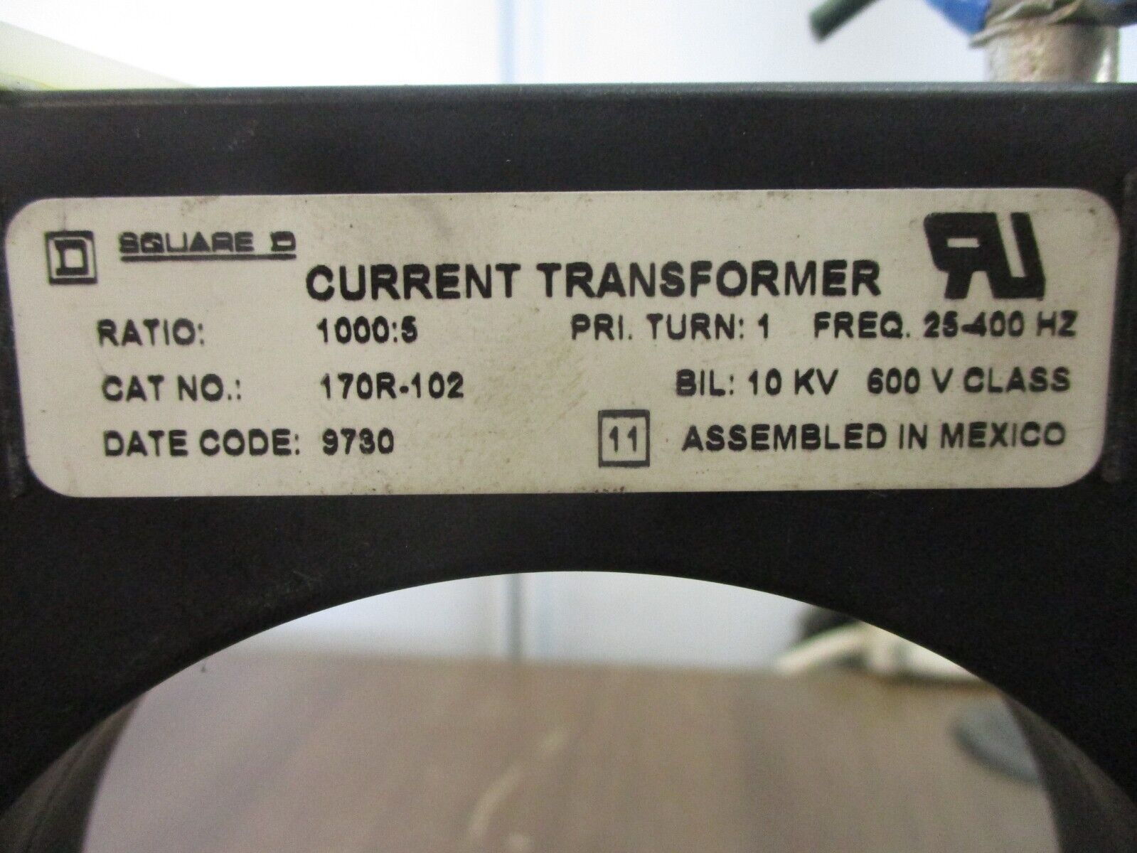 Square D Current Transformer 170R-102 Ratio 1000:5A 600V 25-400Hz 10kV BIL Used