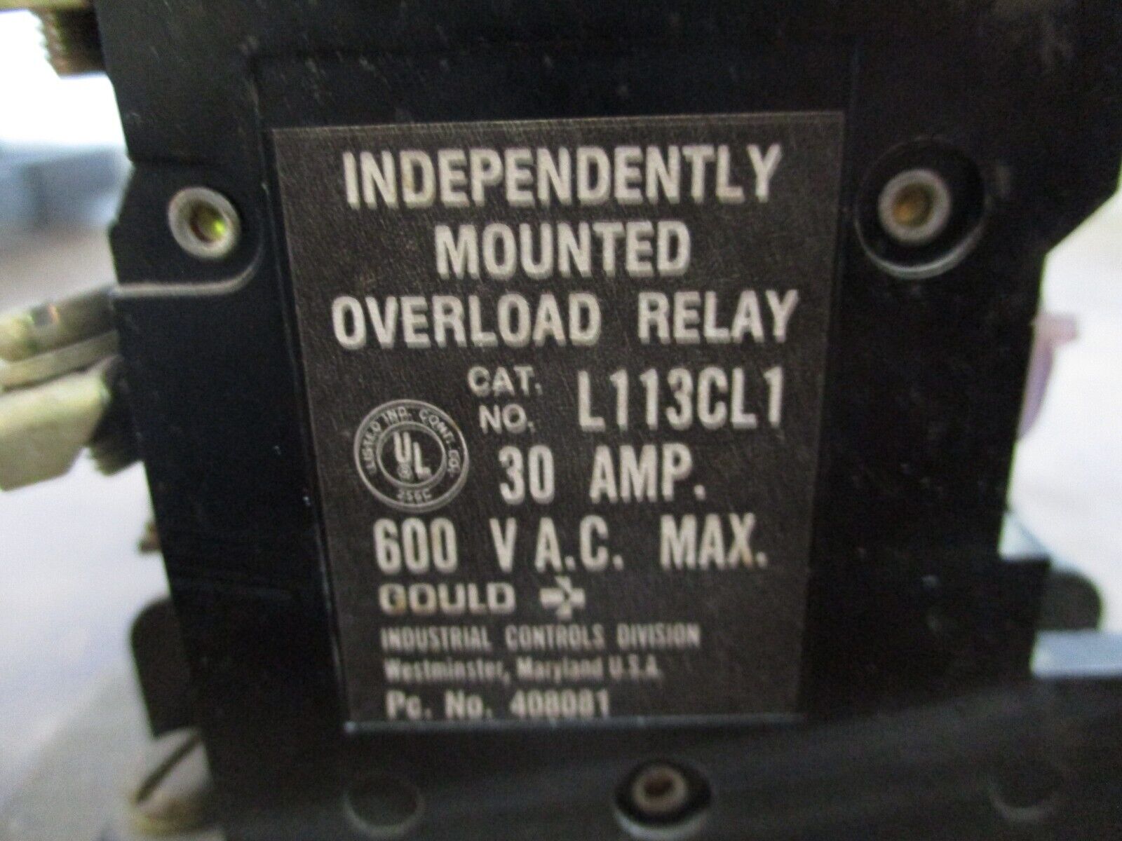 Gould Overload Relay L113CL1 30A 600V 3P Used