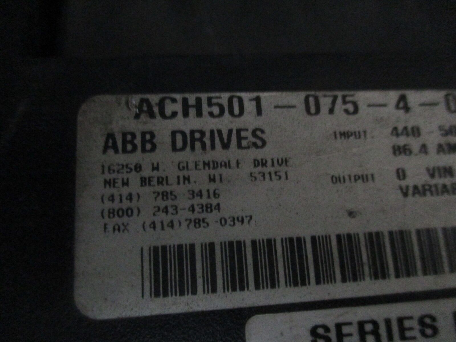 ABB ACH500 AC Drive ACH501-075-4-09P2 75HP 3Ph Input: 440-500V 50/60Hz Used