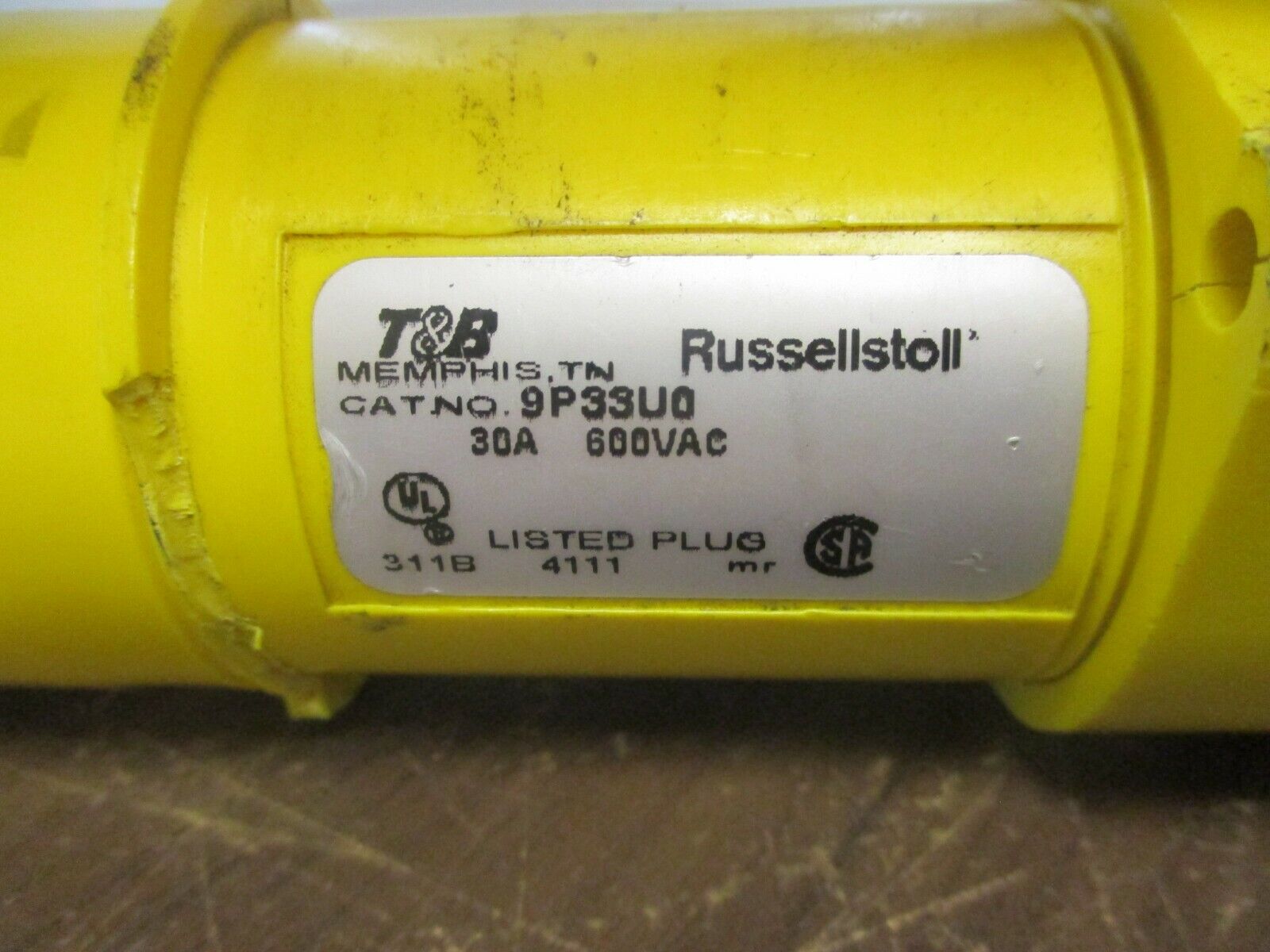 Thomas & Betts Russellstoll Plug 9P33U0 30A 600V Used *No Bushing* Chipped Edge