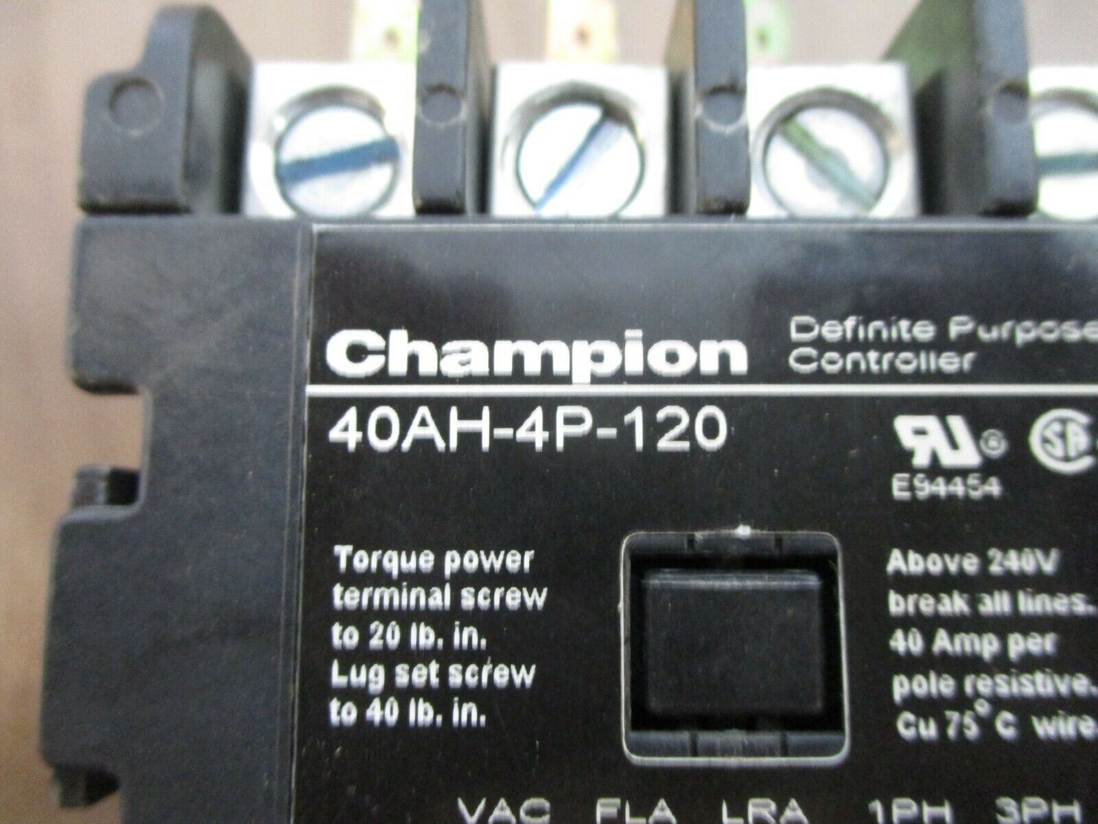 Champion Definite Purpose Contactor 40AH-4P-120 120V Coil 30A 600V Used