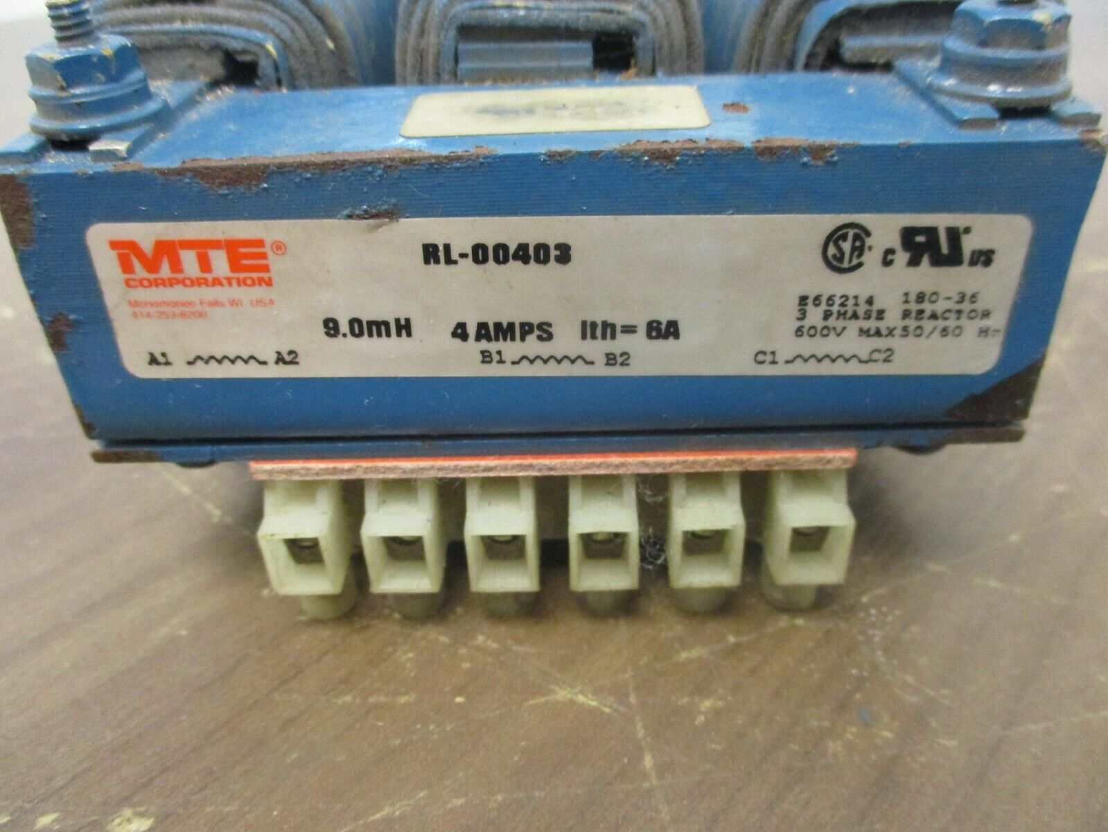 MTE 3-Phase Line Reactor RL-00403 9.0mH 4A 600V Used