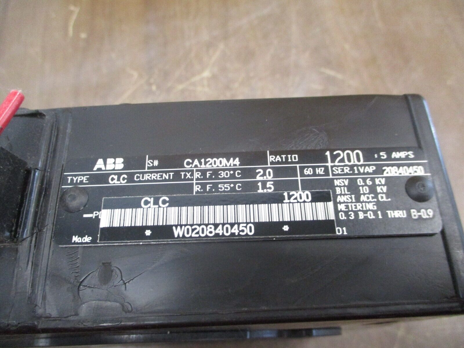 ABB Type CLC Current Transformer CA1200M4 Ratio 1200:5A 600V 60Hz 10kV BIL Used