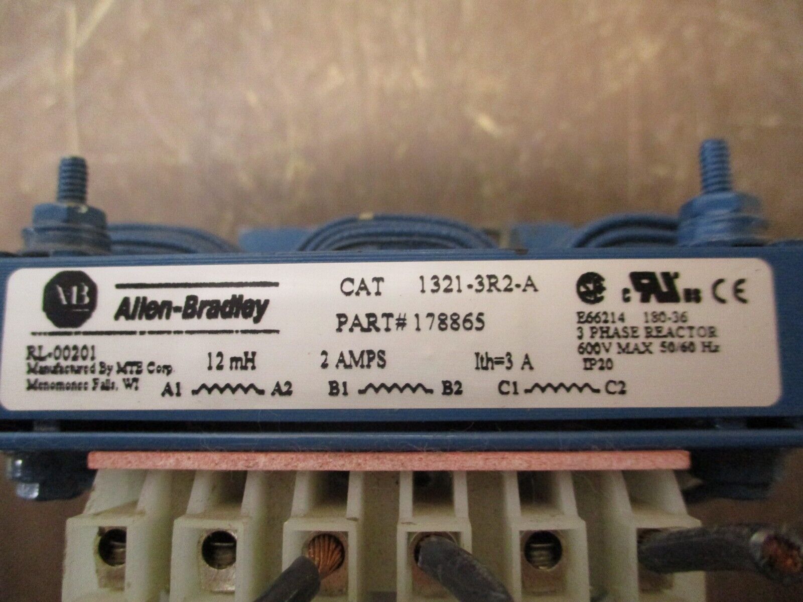 Allen-Bradley 1321-3R2-A Line Reactor 178865 12mH 2A 3Ph 600V 50/60Hz Used