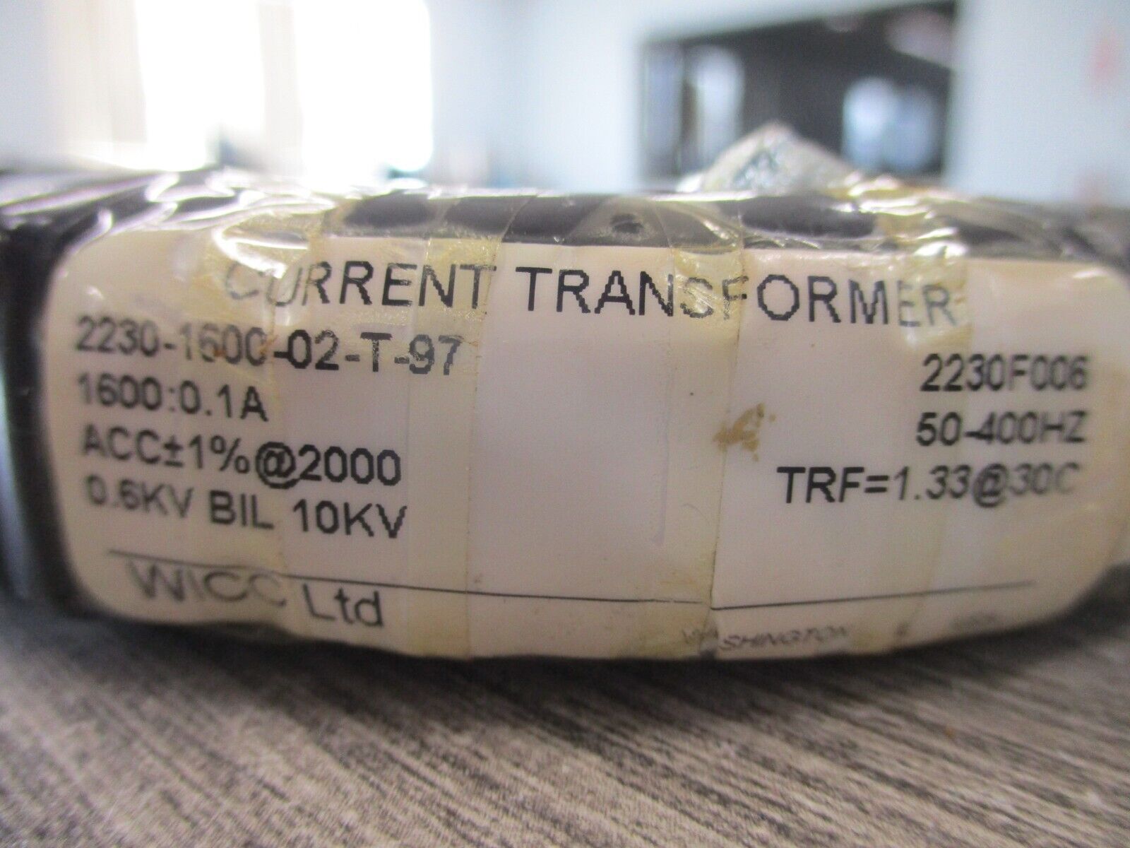 WICC Current Transformer 2230-1600-02-T-97 1600: 0.1A 600V 50-400Hz Used