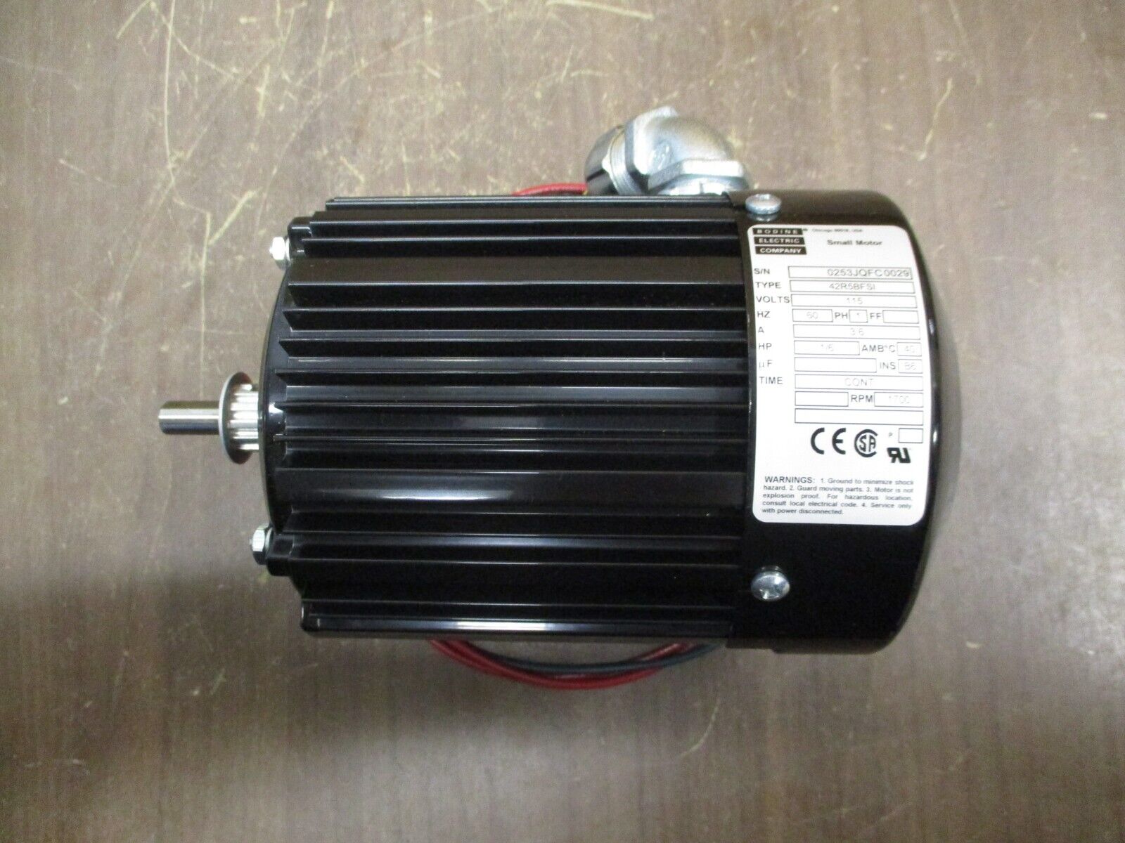 Bodine Electric Company Motor 42R5BFSI 1/6HP 1800RPM 115V 3.6A 60Hz New Surplus