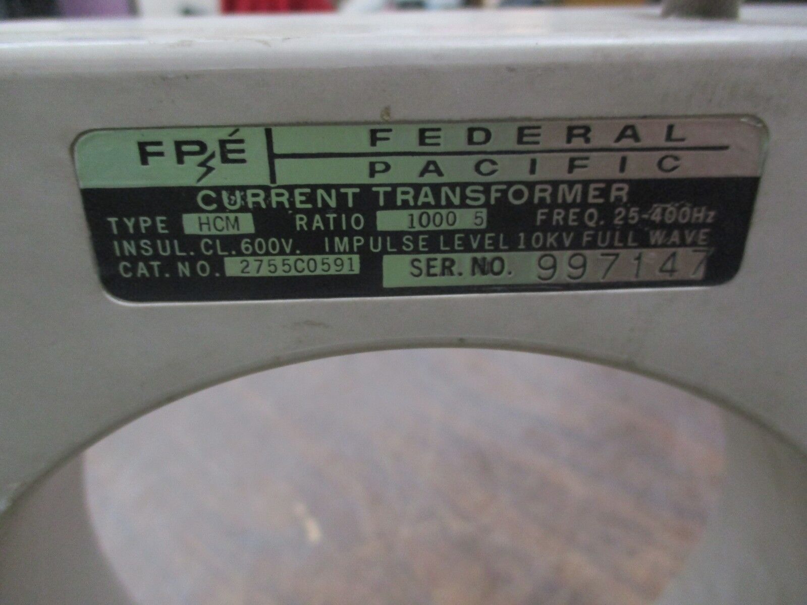 FPE Type HCM Current Transformer 2755C0S91 Ratio 1000:5A 25-400Hz 600V 10KV BIL