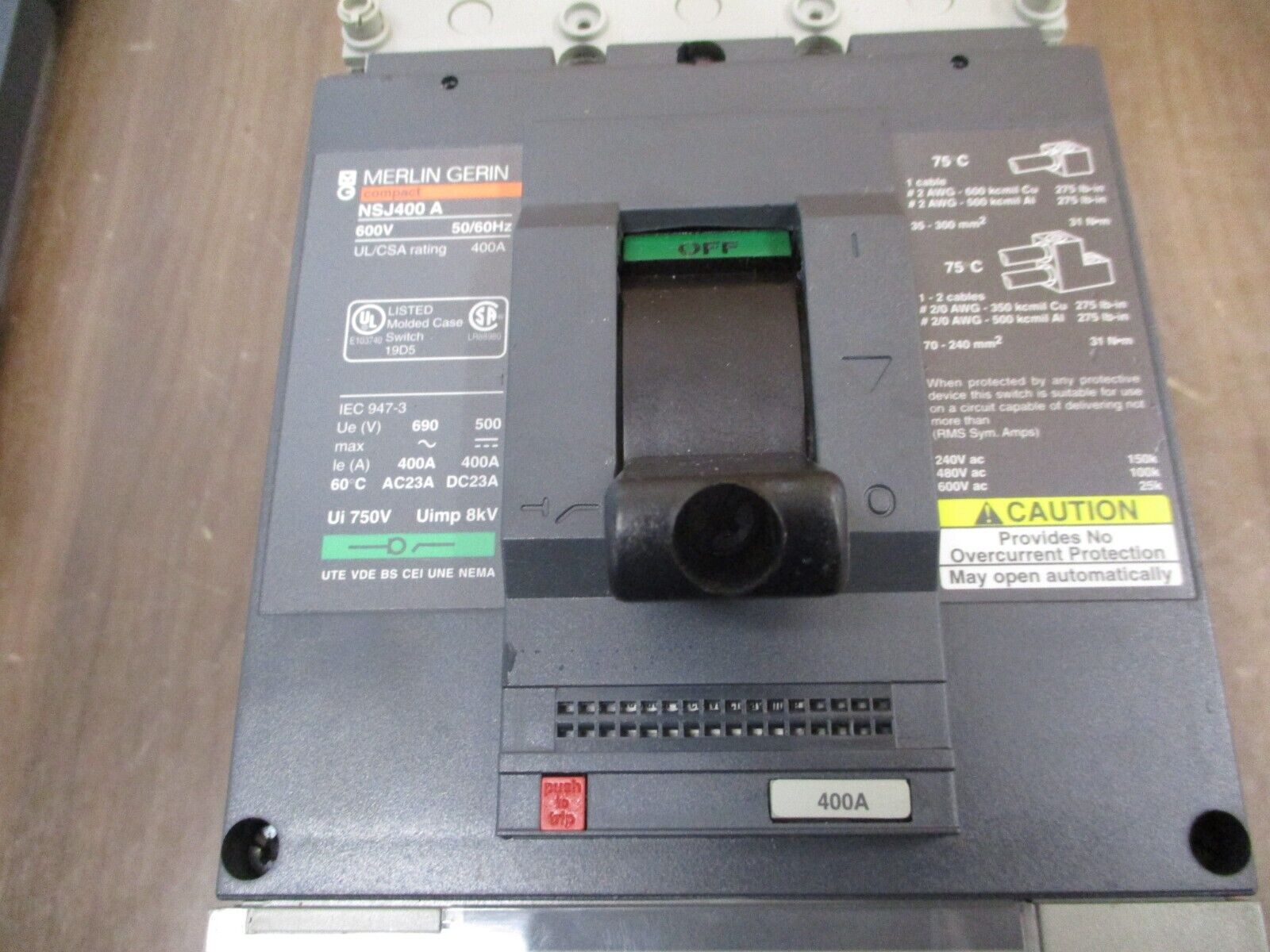 Merlin Gerin Circuit Breaker w/ Adapter Base NSJ400A 400A 600V 50/60Hz Used