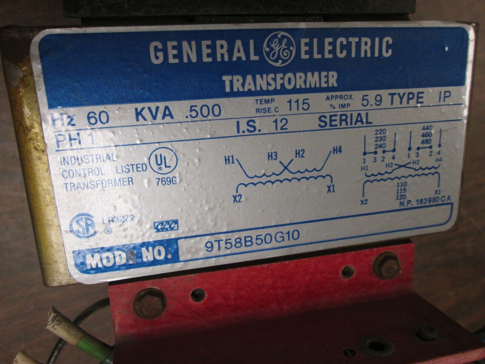 GE Transformer 9T58B50G10 .500KVA Pri 240/480V Sec 120V 1Ph Used