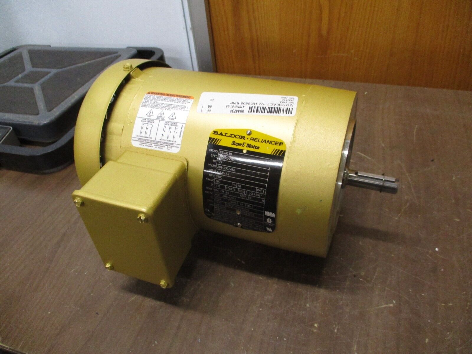 Baldor Motor VEM3550 1.5HP 208-230/460V 4-3.8/1.9A 3600RPM 60Hz 3Ph New Surplus