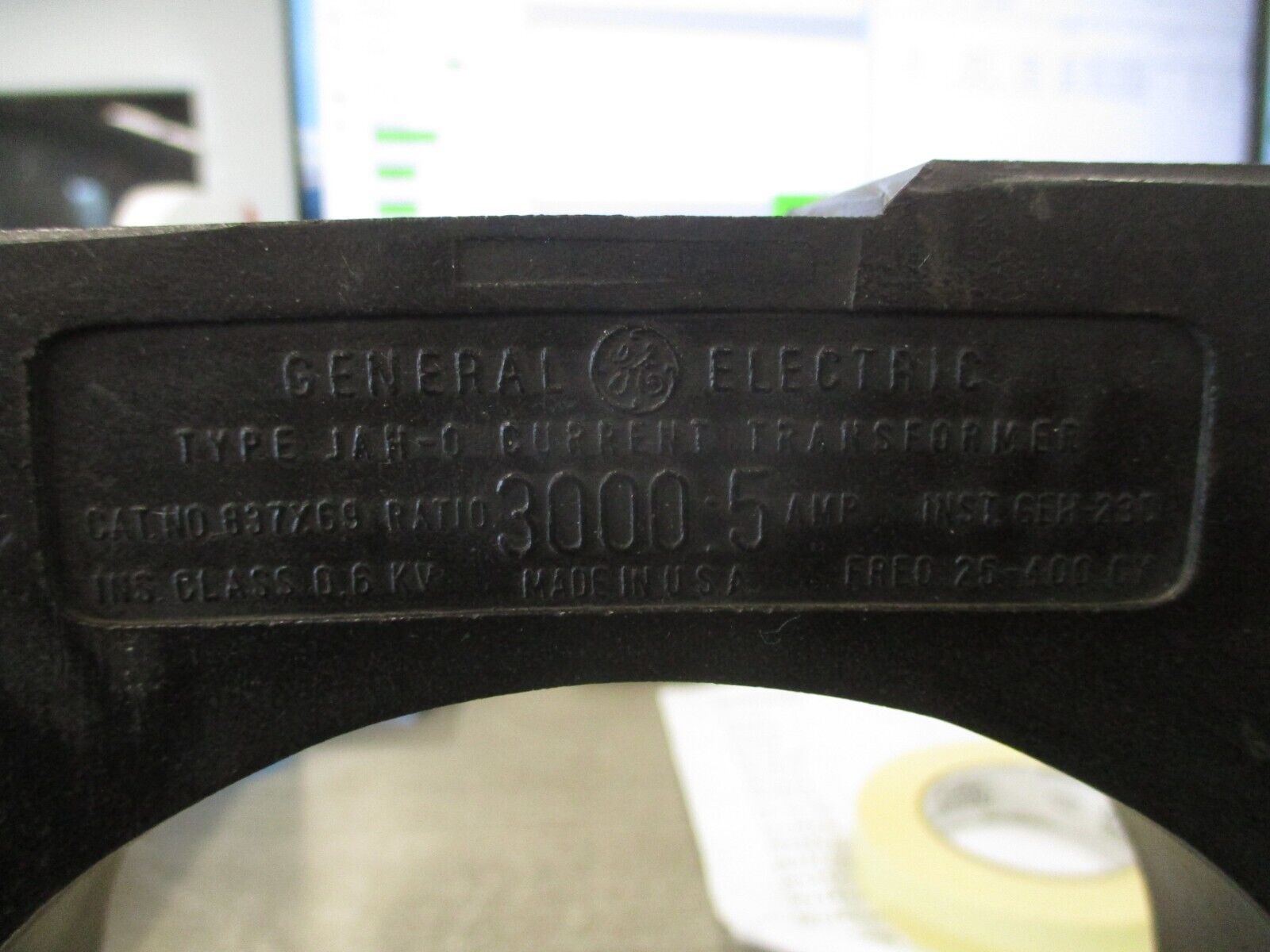 GE Type JAH-0 Current Transformer 837X69 Ratio 3000:5A 600V 25-400Hz Used