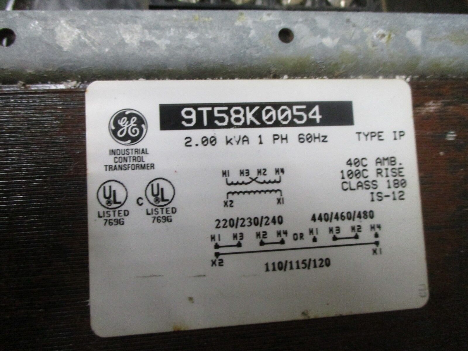 GE Control Transformer 9T58K0054 2 KVA 1Ph Pri: 240/480V Sec: 120V 60Hz Used