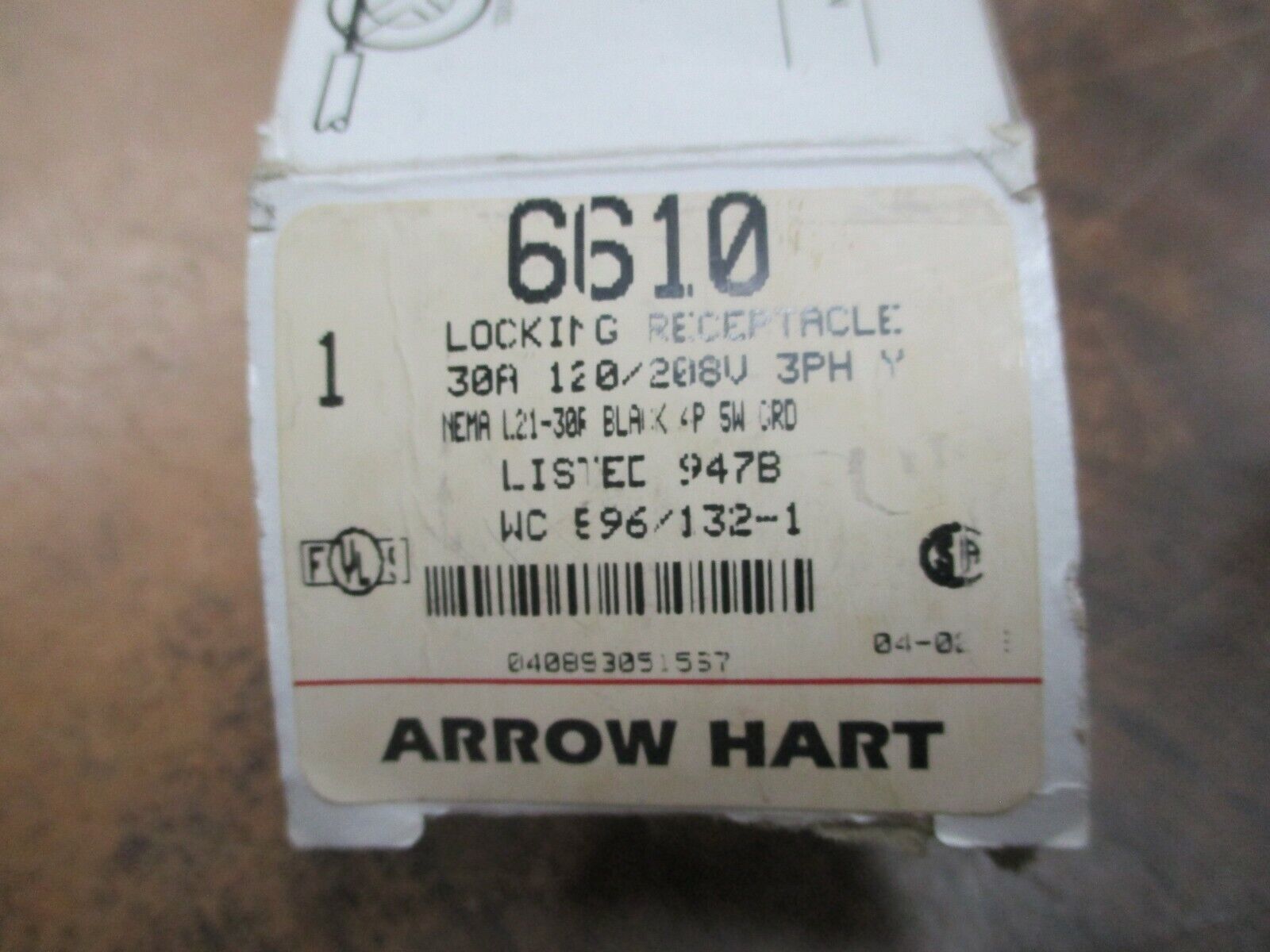 Arrow Hart Locking Receptacle 6610 30A 120/208V 3Ph 4P 5W New Surplus