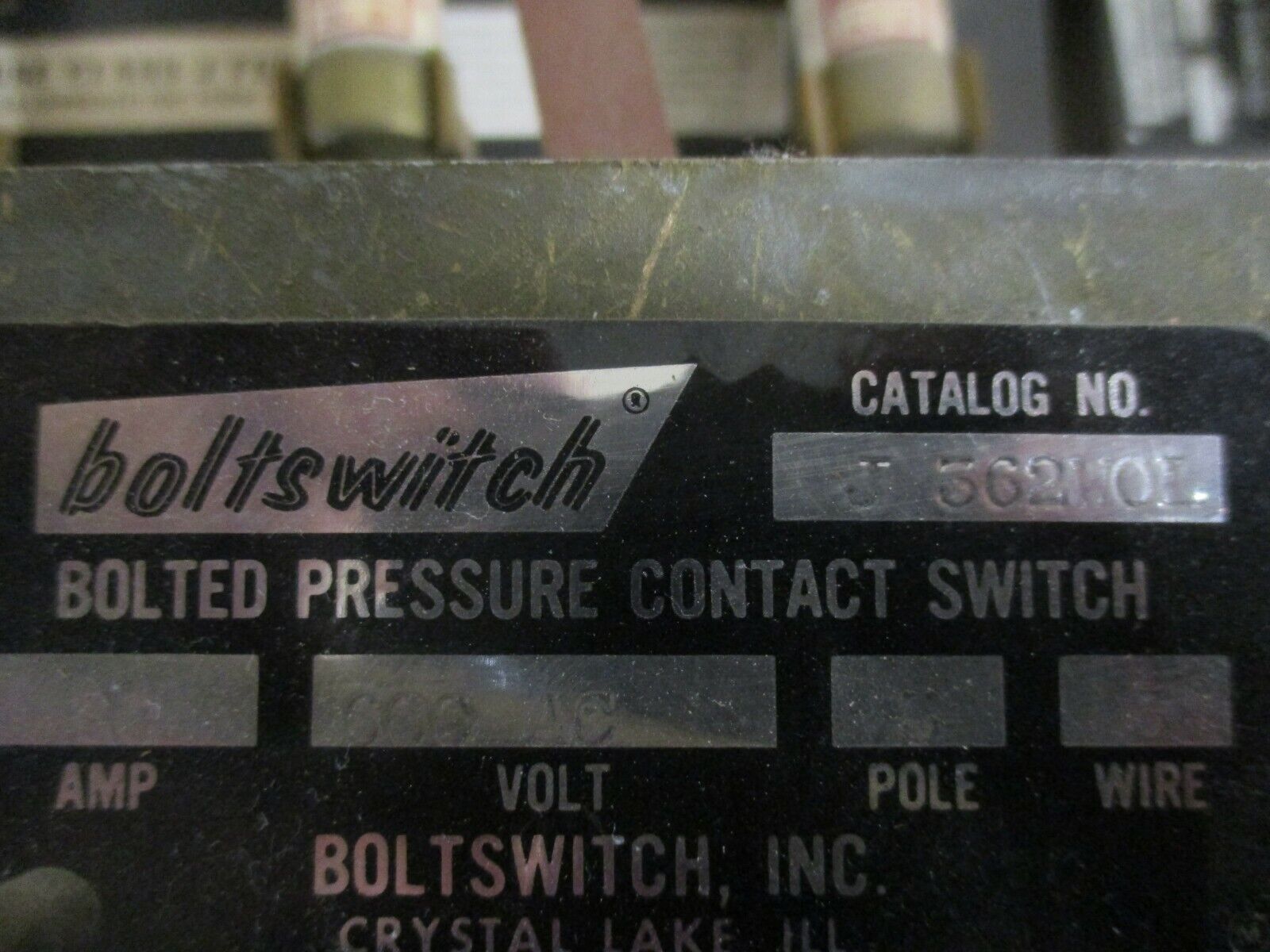 Boltswitch Bolted Pressure Contact Switch J 362WOL 60A 600V 3P 3W Used