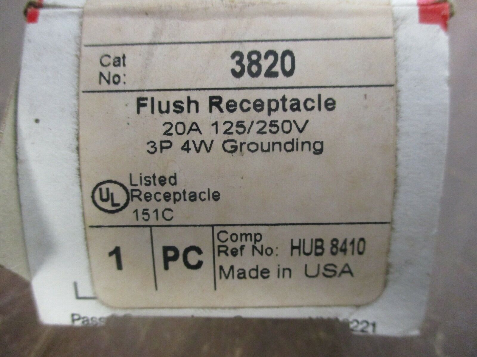 Pass &  Seymour Legrand Flush Receptacle 3820 20A 125/250V 3P 4W New Surplus