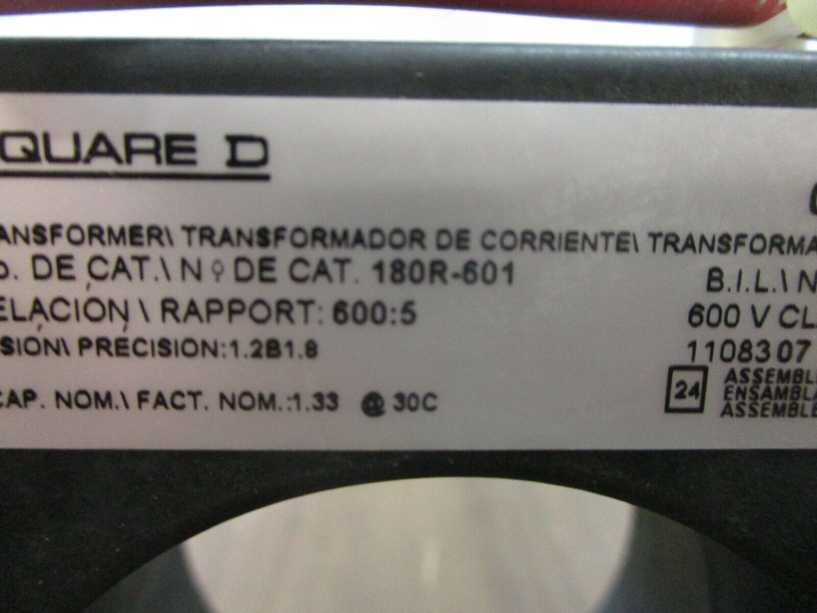 Square D Current Transformer 180R-601 Ratio 600:5A 600V 25-400Hz 10KV BIL, Used