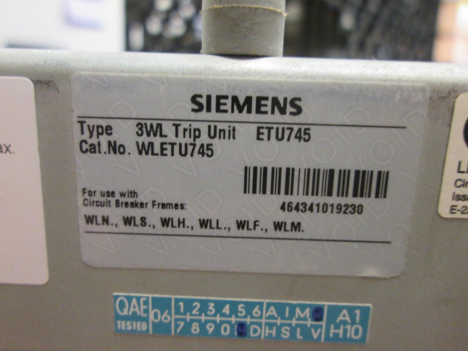 Siemens Type 3WL Trip Unit WLETU745 24VDC 170mA Used