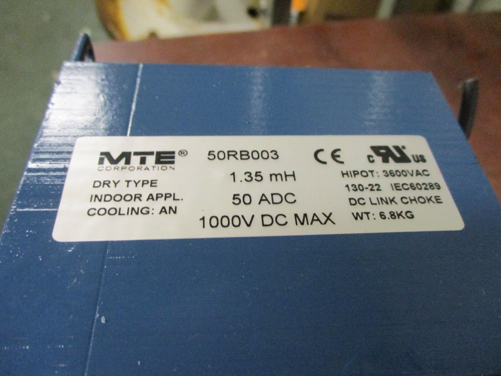 MTE DC Link Choke 50RB003 1.35mH 50A DC 1000V DC Dry Type Used