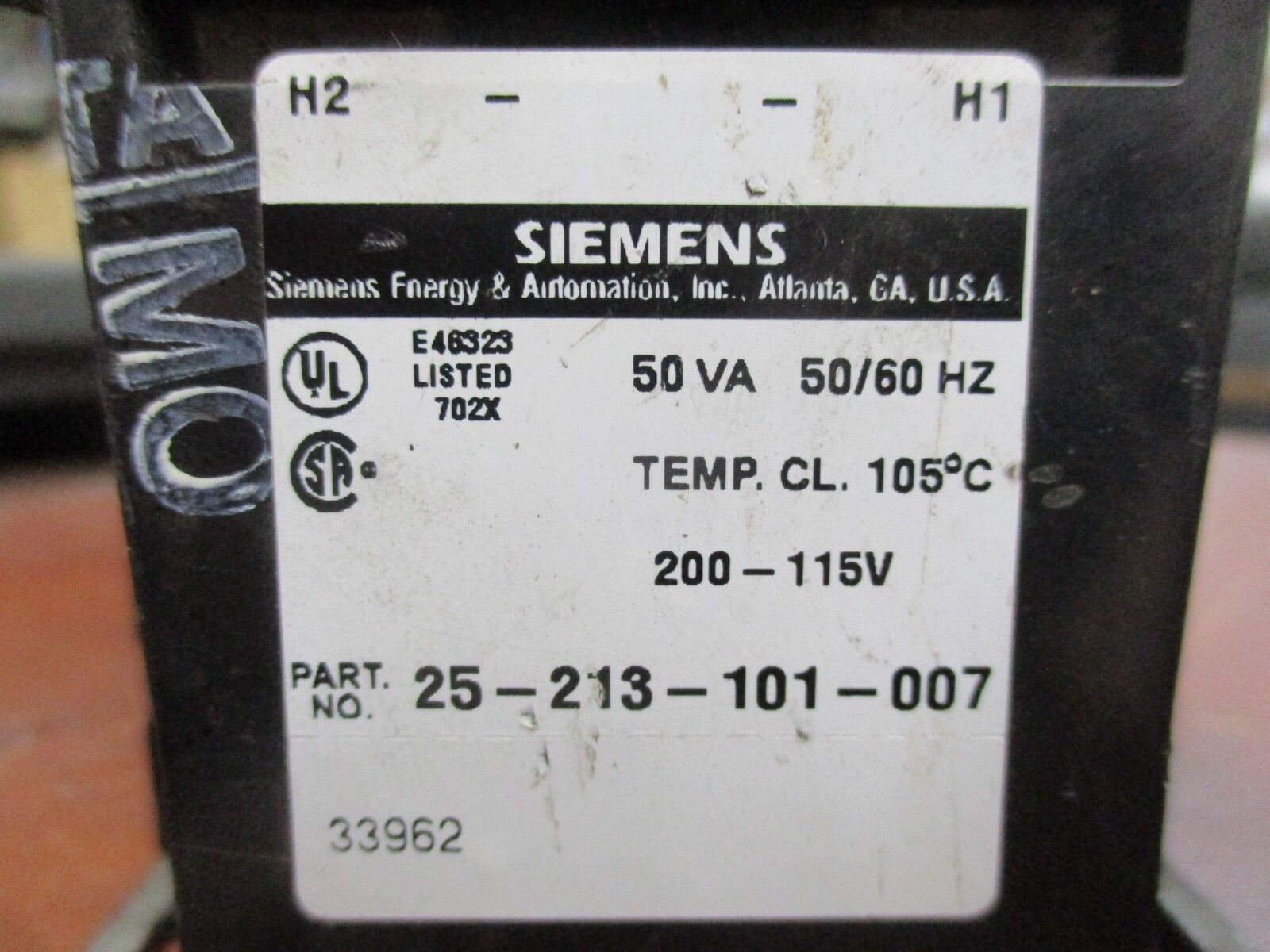 Siemens Transformer 25-213-101-007 50VA Pri: 200V Sec: 115V 50/60Hz Used