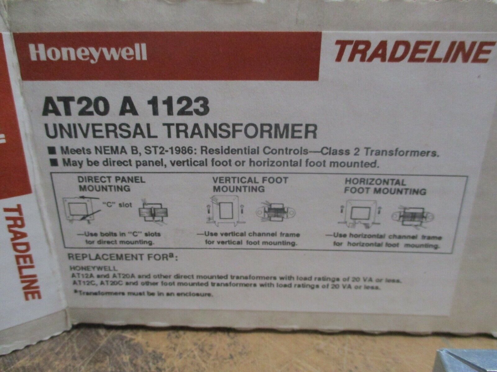 Honeywell Tradeline Transformer AT20 A 1123 20VA Pri: 120V Sec: 24V New Surplus