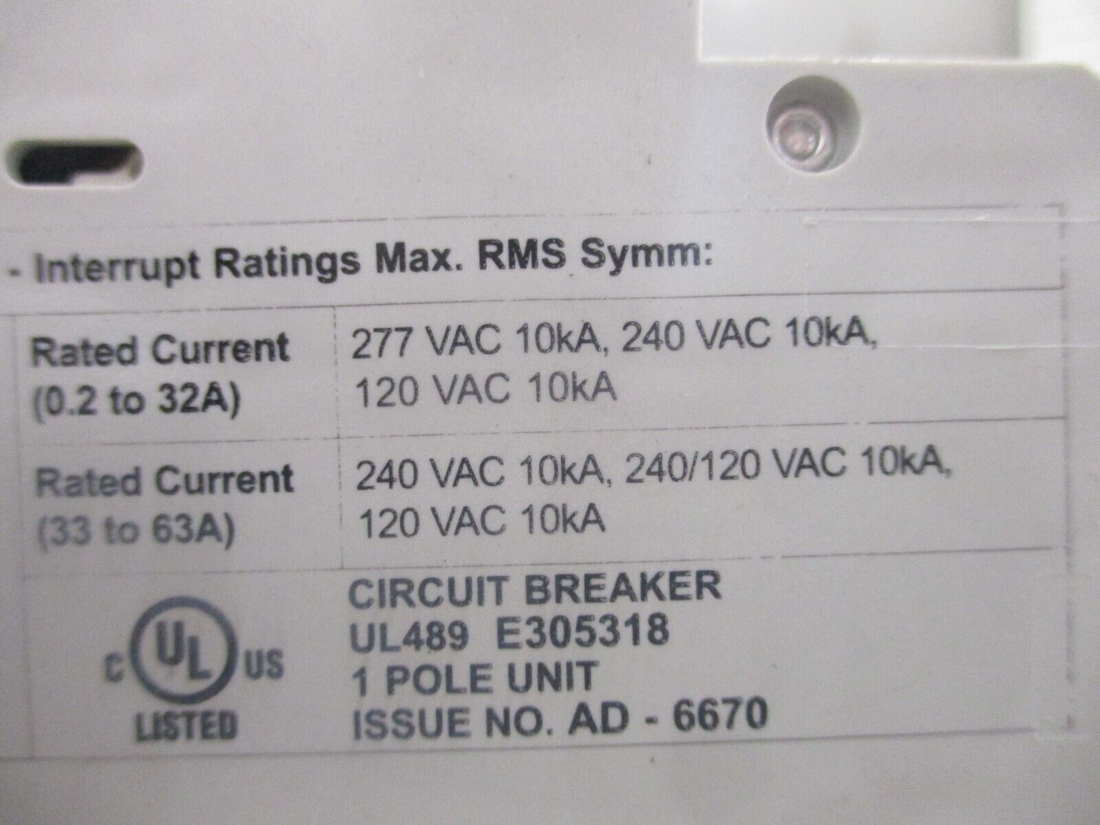 Altech Circuit Breaker D20 277V 20A 1P *Lot of 2* *No Din Rail Mount* Used