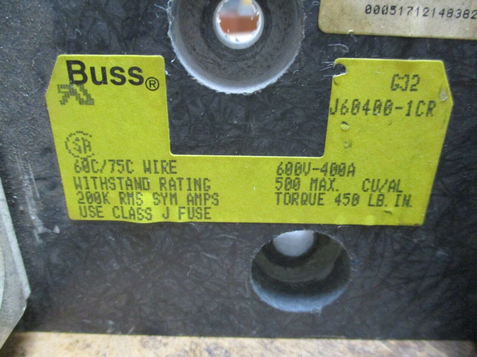 Buss Fuse Holder J60400-1CR 400A 600V 1P Used