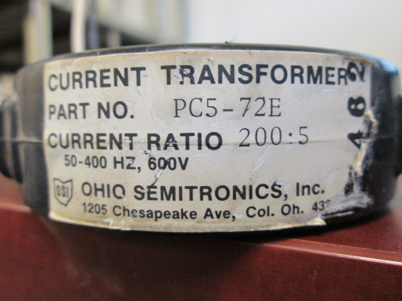 Ohio Semitronics Current Transformer PC5-72E Ratio 200:5 600V 50-400Hz Used